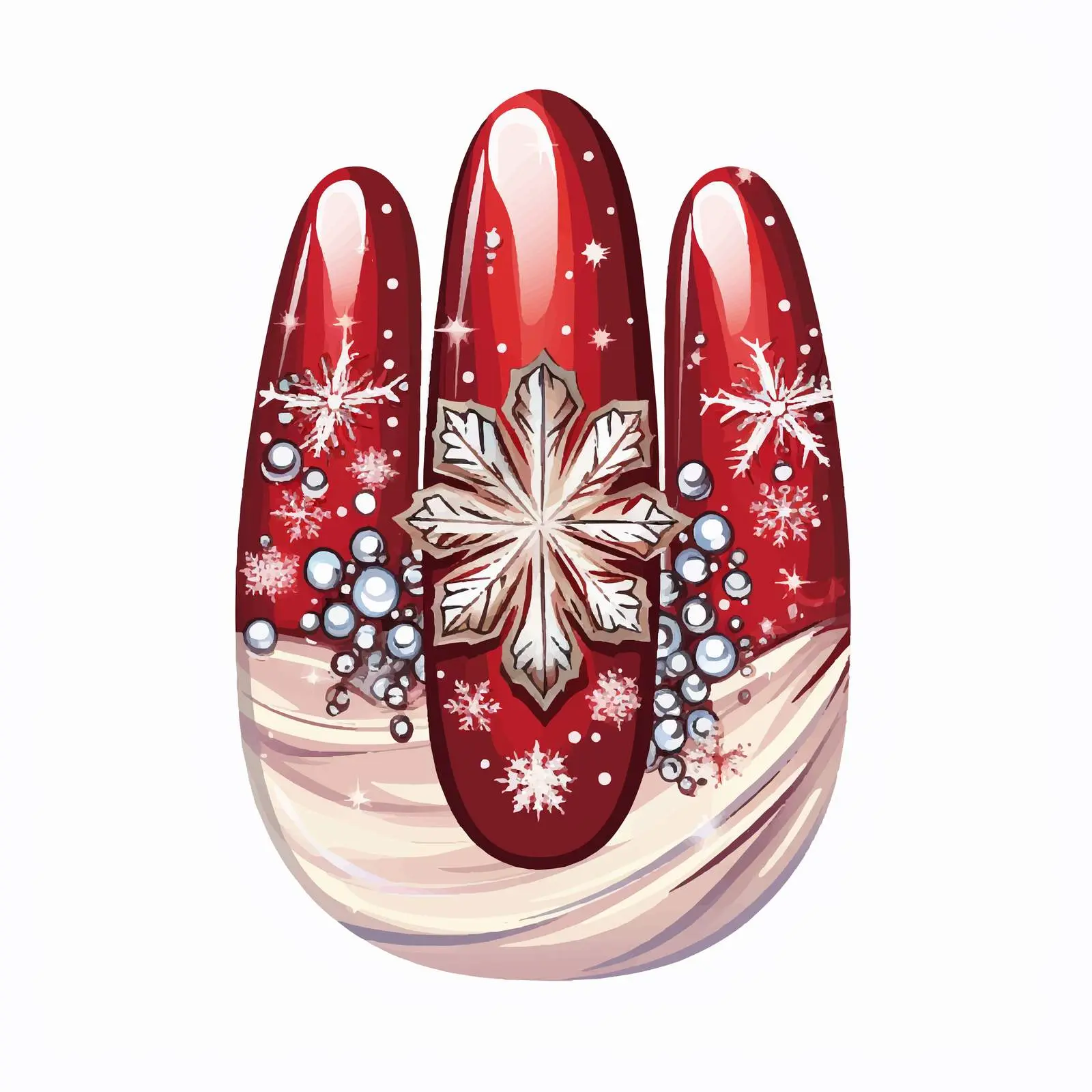 Hand-Drawn Christmas Nail Design with Decorations – free nail illustration image from Dotvec