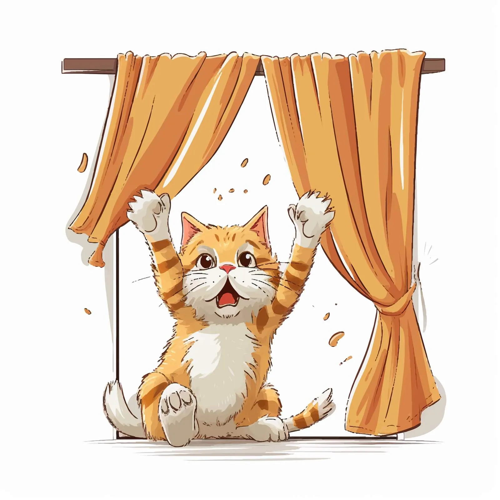 Cat Climbing Curtains on White Background Vector — free download from Dotvec