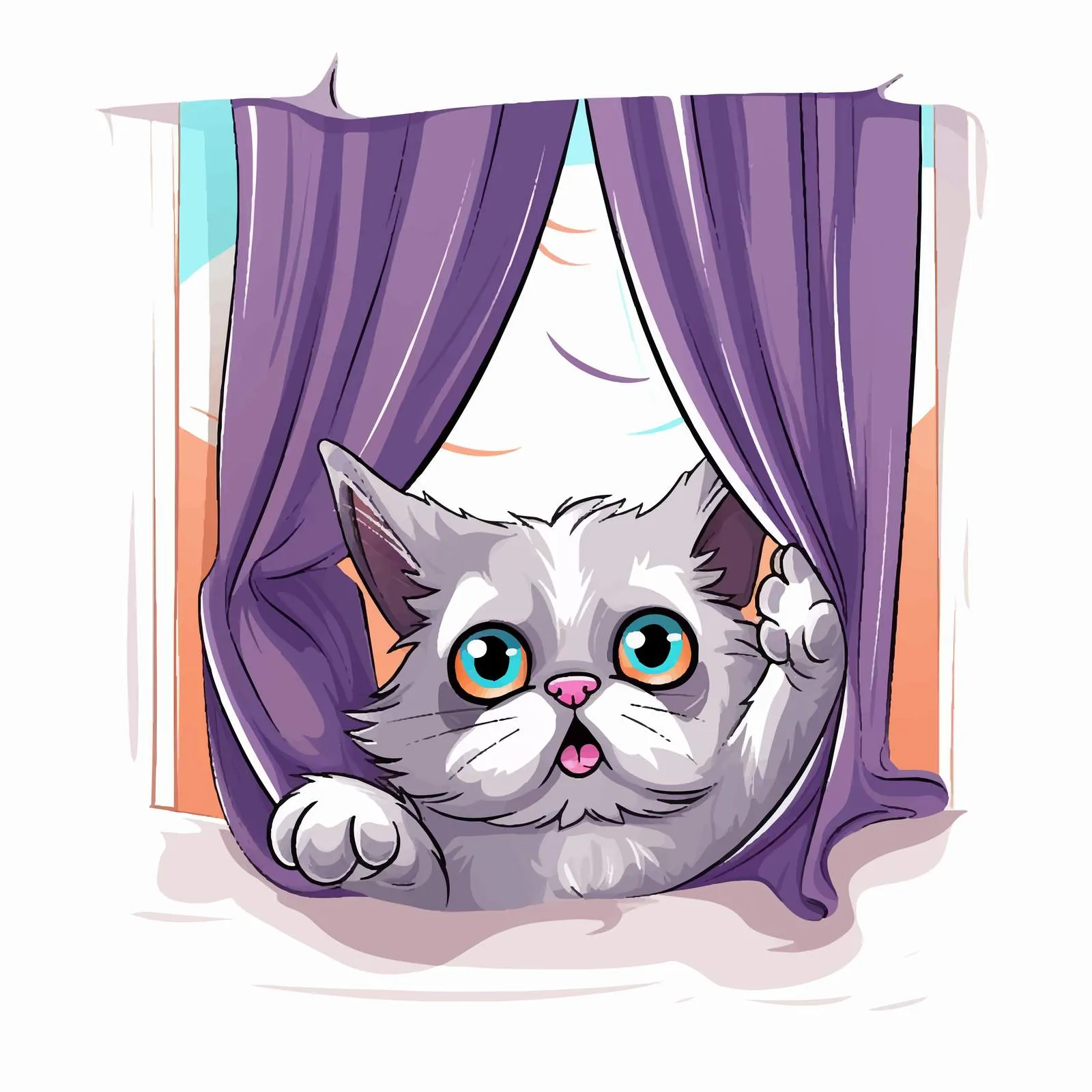 Cat Climbing Curtains on White Background — free download from Dotvec