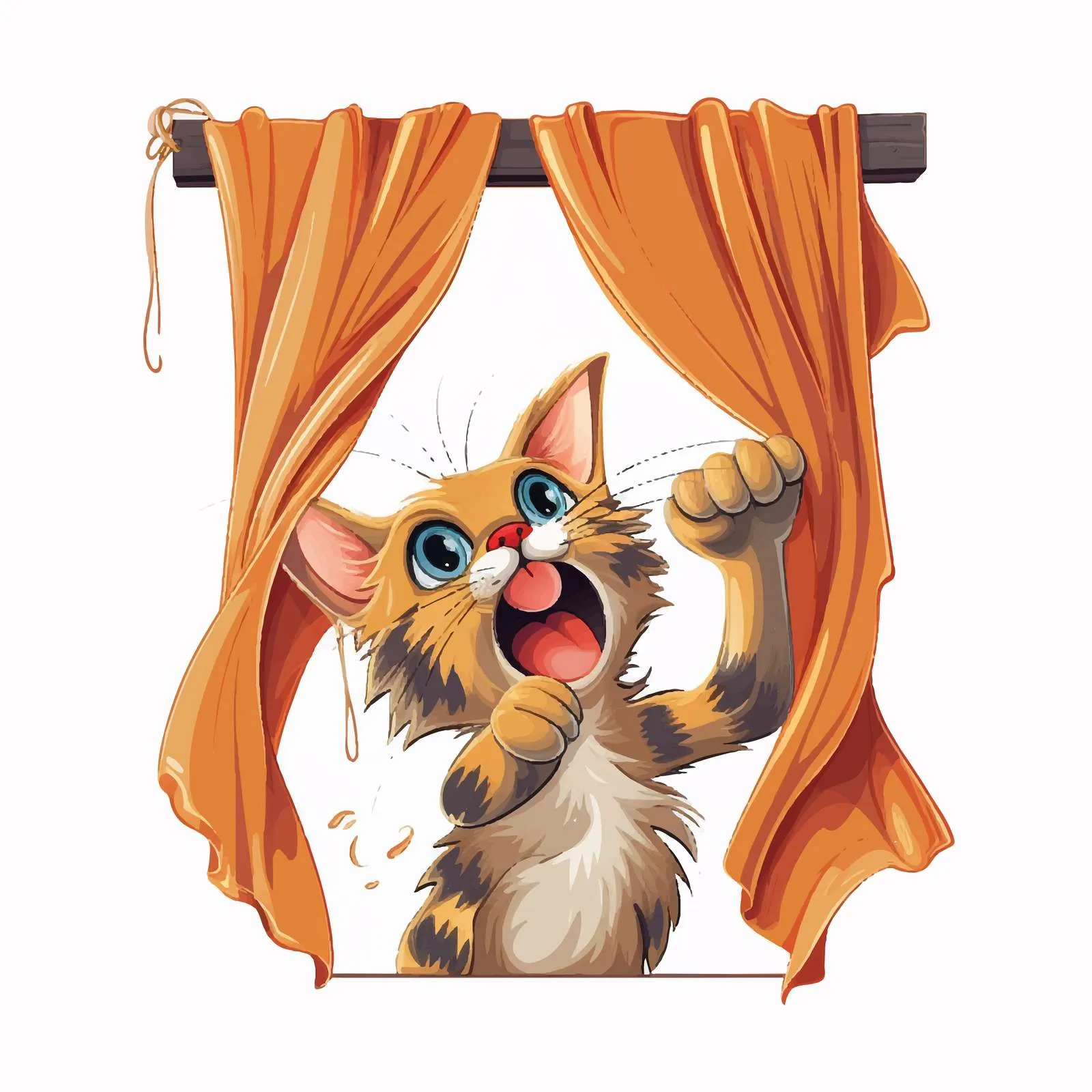Nasty Cat Climbing Curtains on White Background — free download from Dotvec