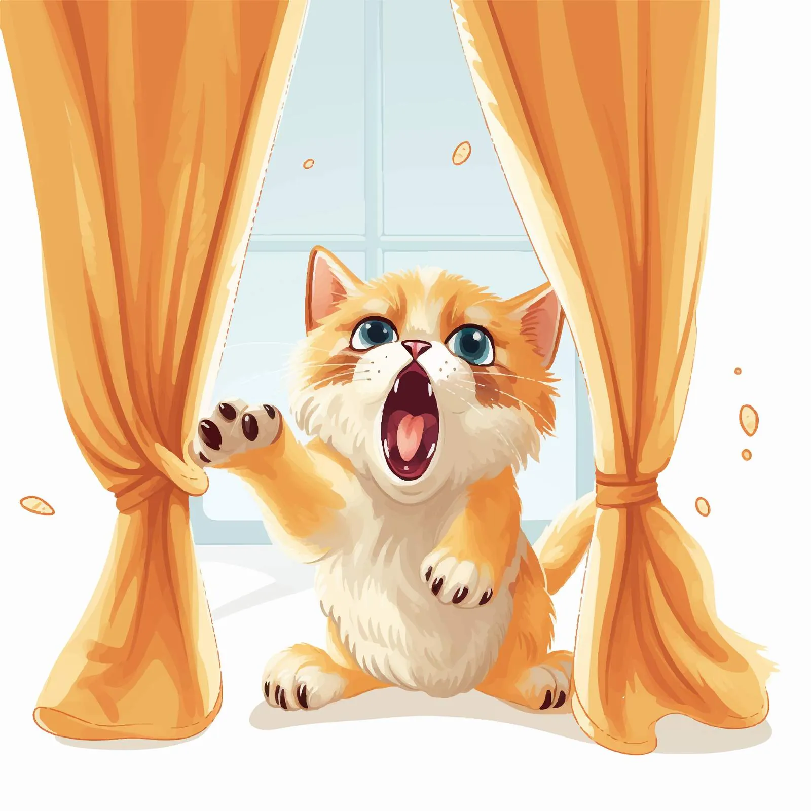 Nasty Cat Climbing Curtains on White Background – free cat vector image from Dotvec