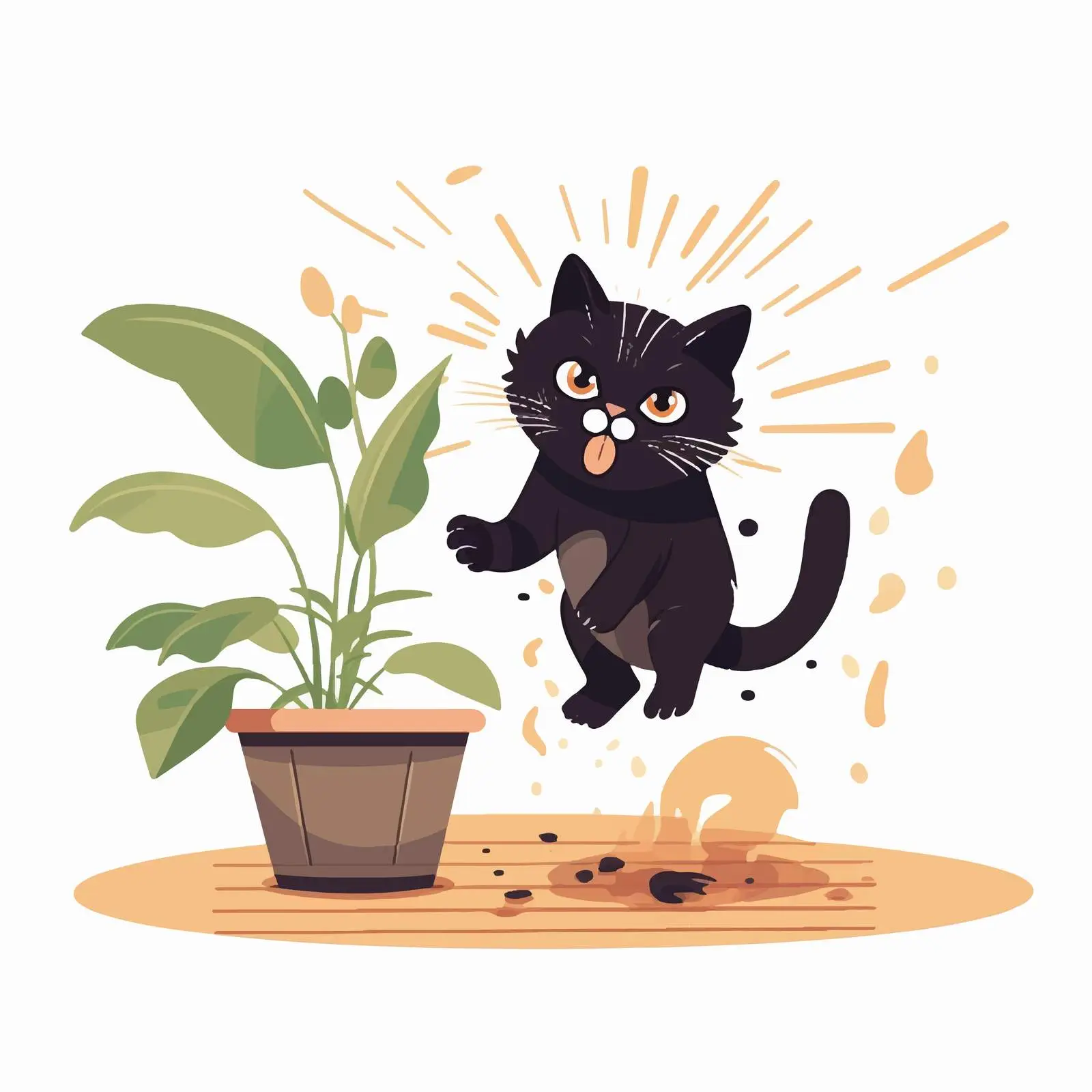 Naughty Cat Knocking Over Plant Illustration — free download from Dotvec