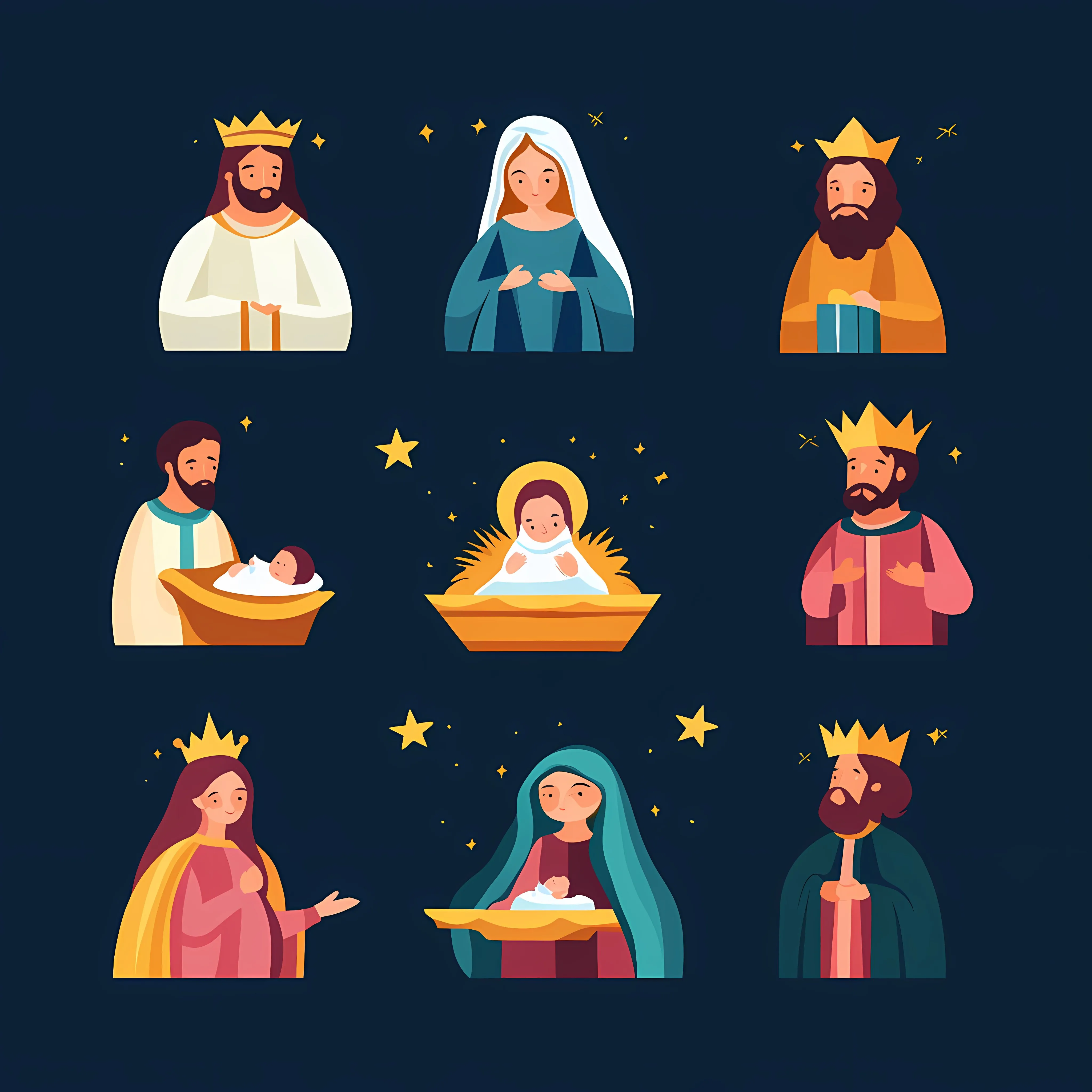 Nativity Icons Set with Manger and Wise Men — free download from Dotvec