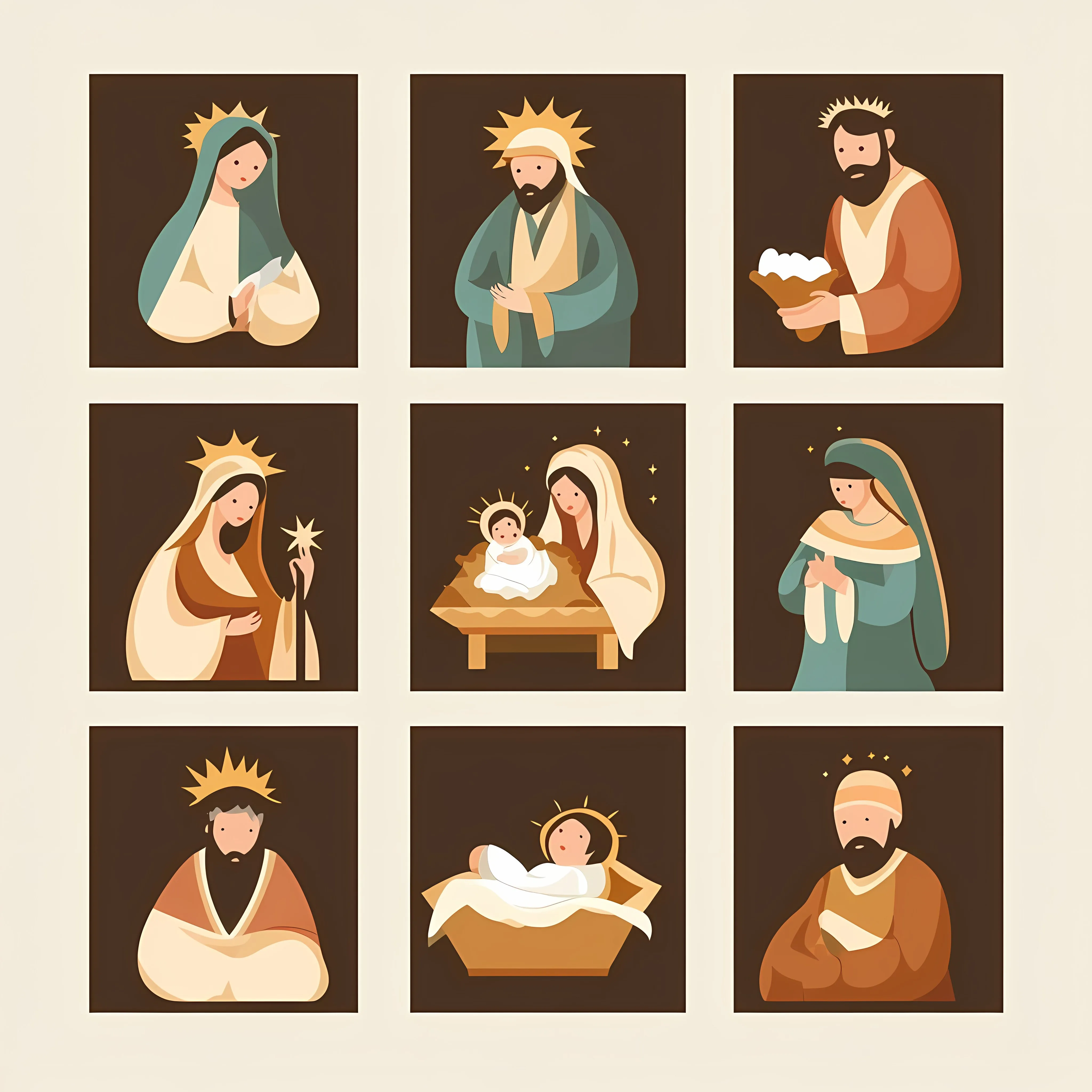 Nativity Icons Set with Joseph, Mary, and Baby — free download from Dotvec