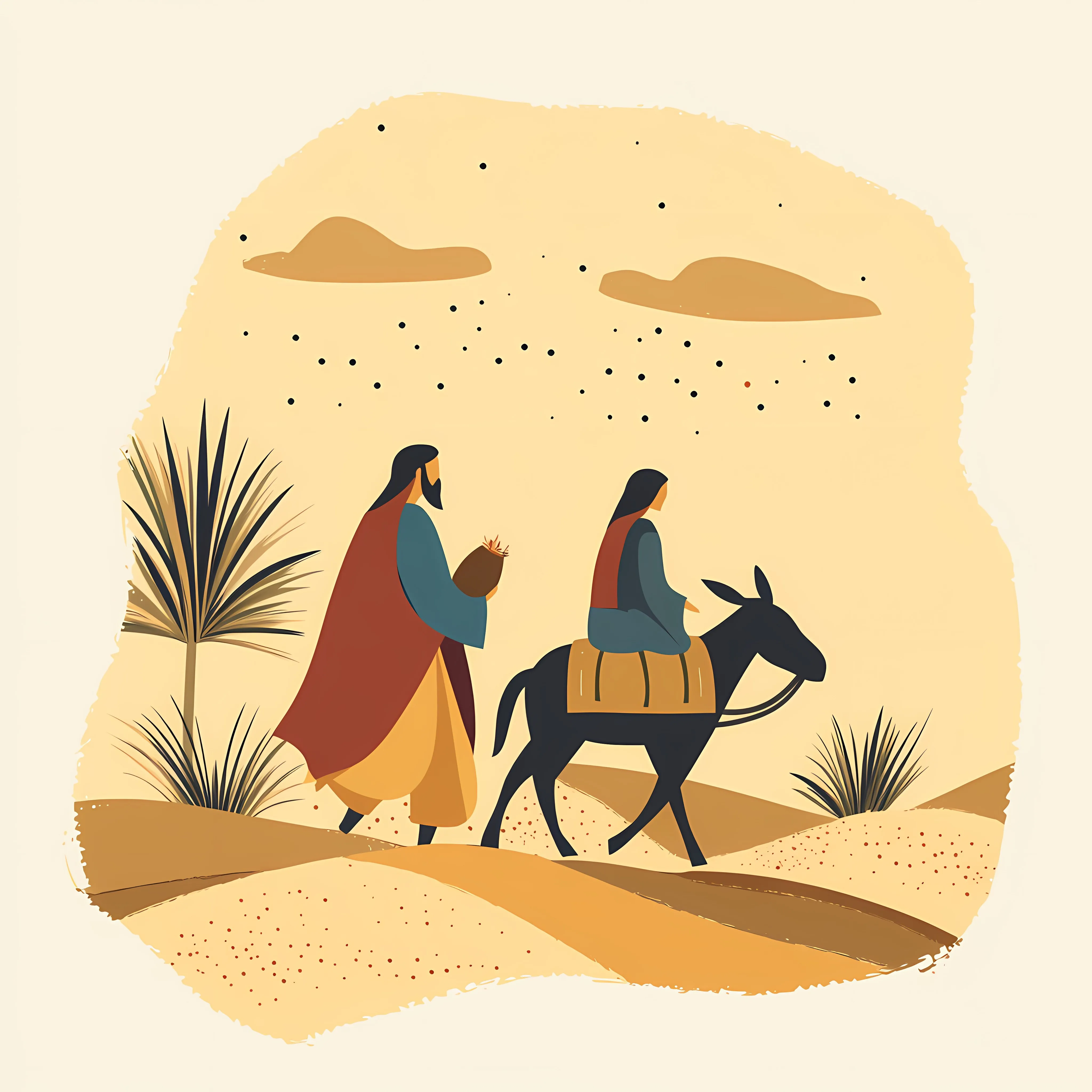 Mary and Joseph Travel by Donkey in Desert — free download from Dotvec