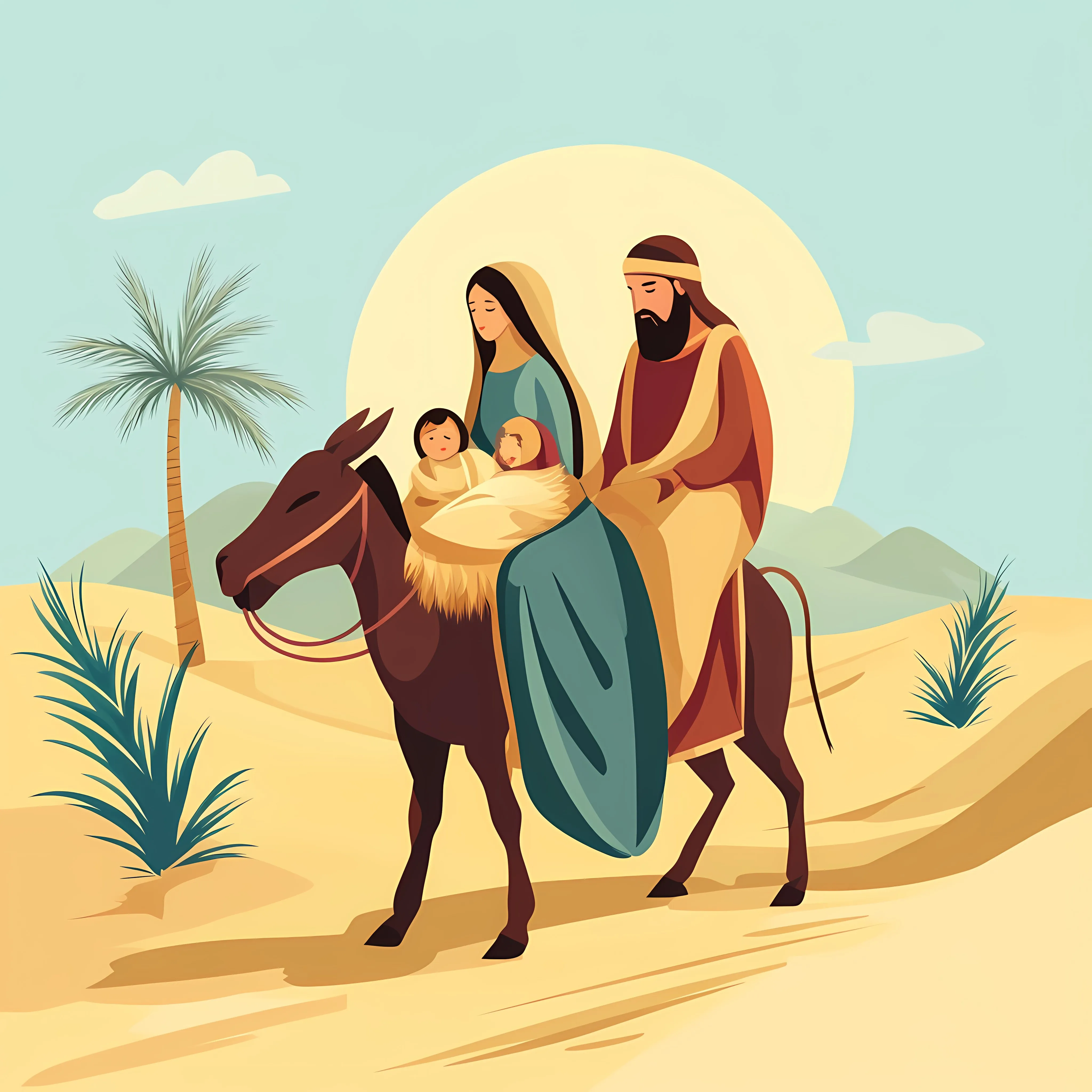 Joseph and Mary Traveling on Donkey in Desert – free migration image from Dotvec