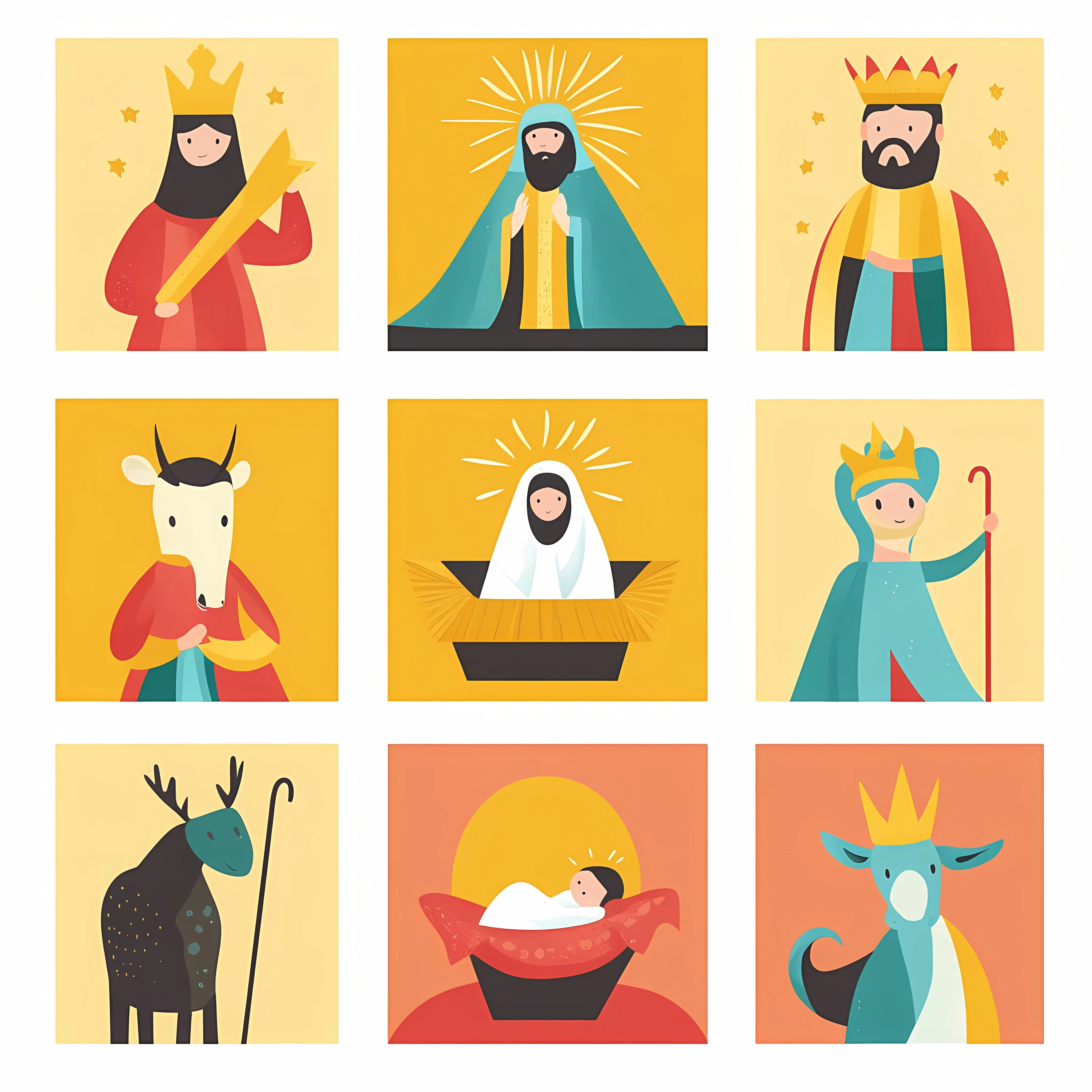 Nativity Scene Icons with Wise Kings and Animals — free download from Dotvec