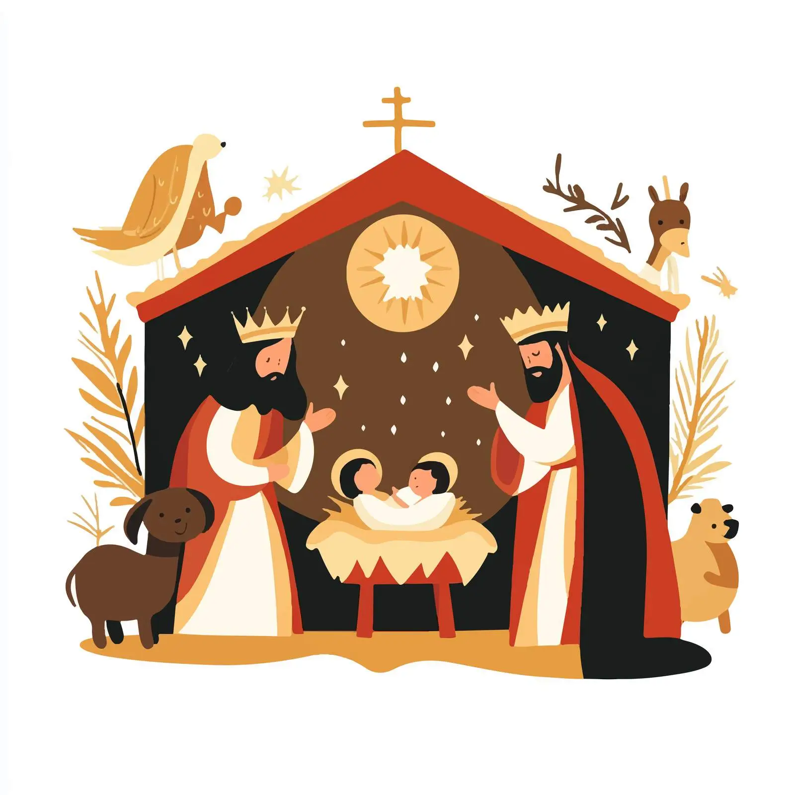 Nativity Manger Icons with Wise Kings and Holy Family — free download from Dotvec