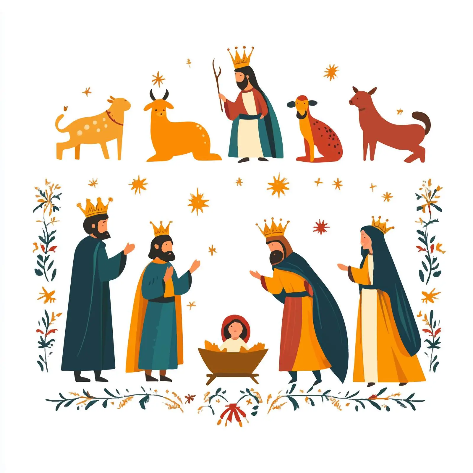Nativity Scene with Wise Kings and Animals — free download from Dotvec