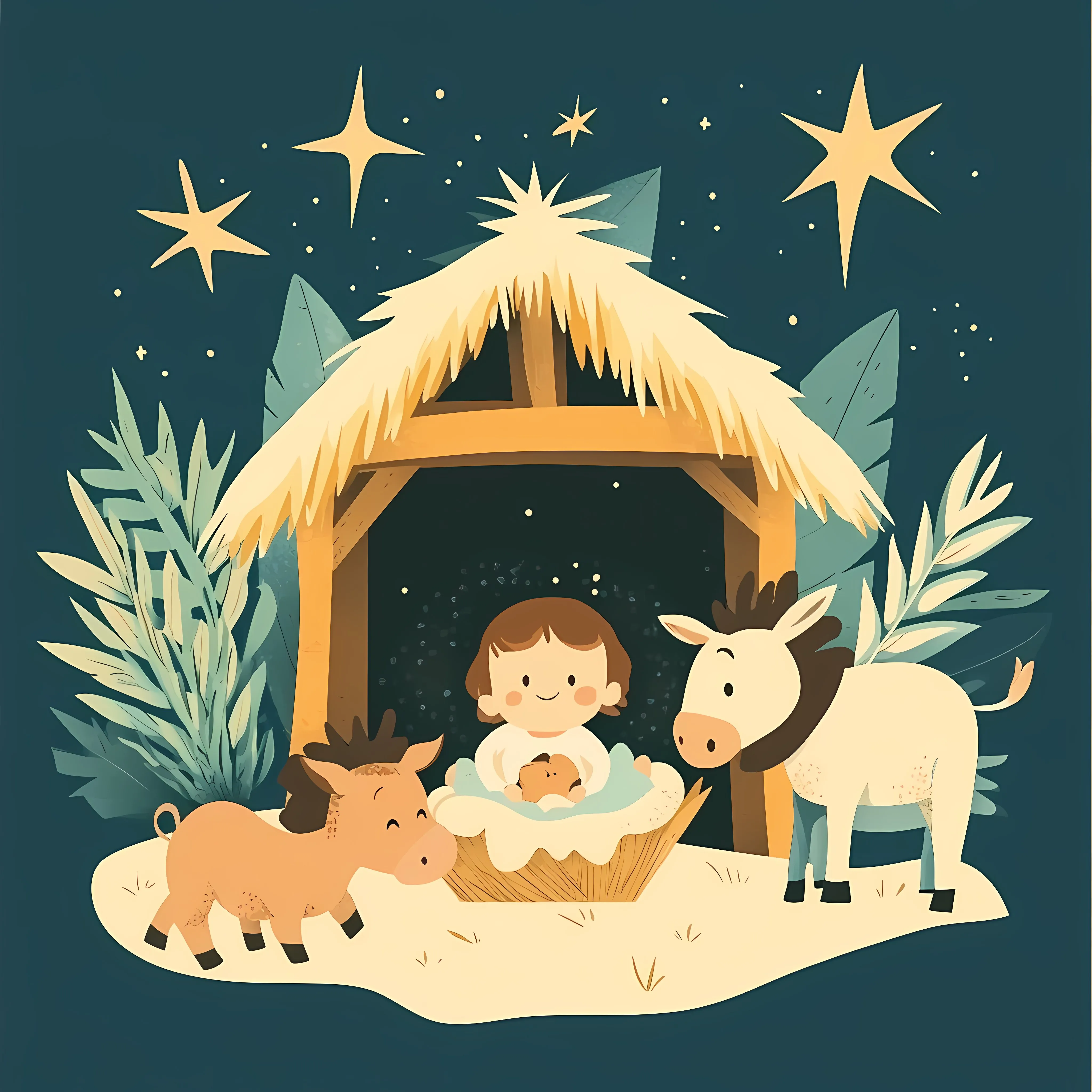 Nativity Manger Scene with Baby Jesus and Animals — free download from Dotvec