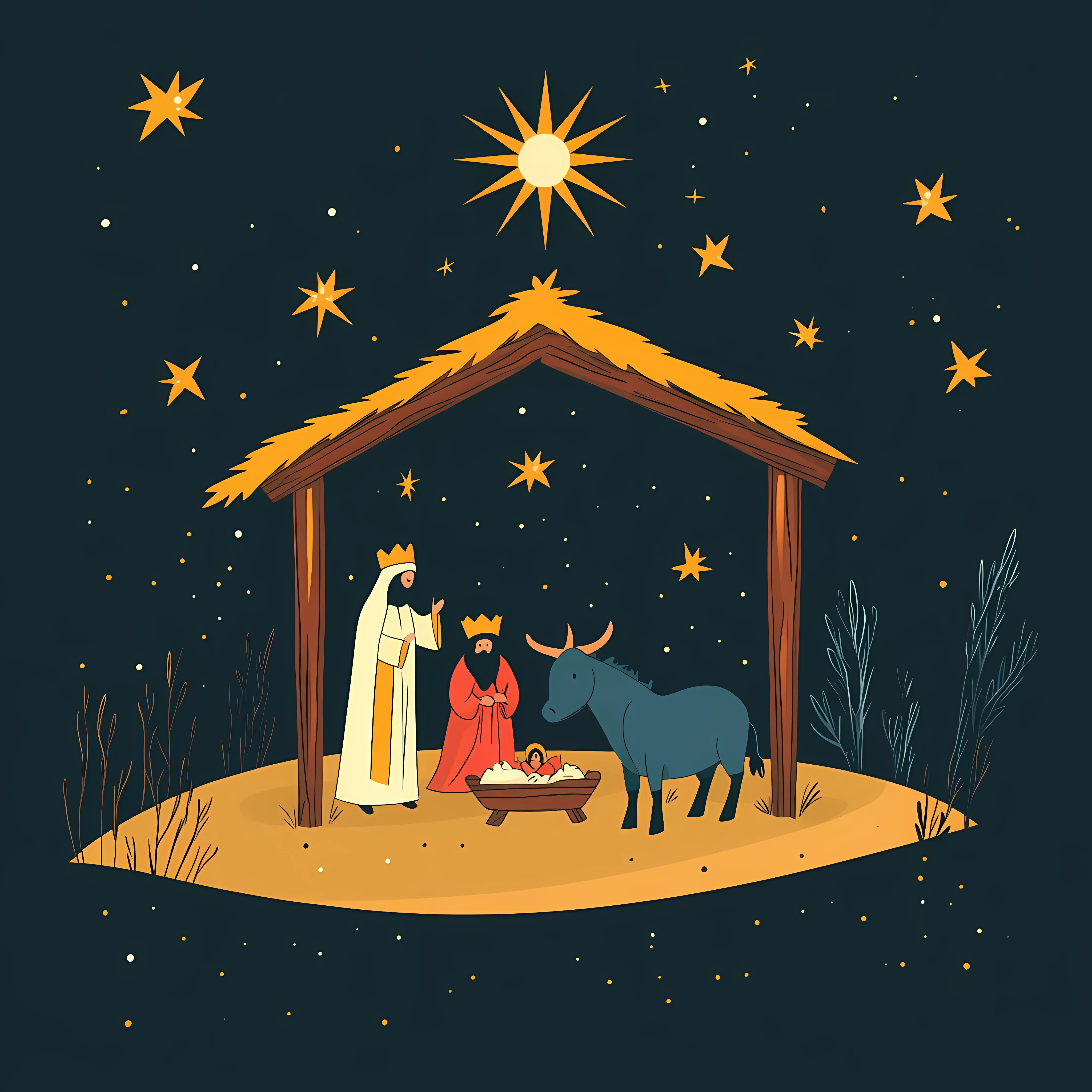 Nativity Manger Scene with Holy Family and Wisemen — free download from Dotvec