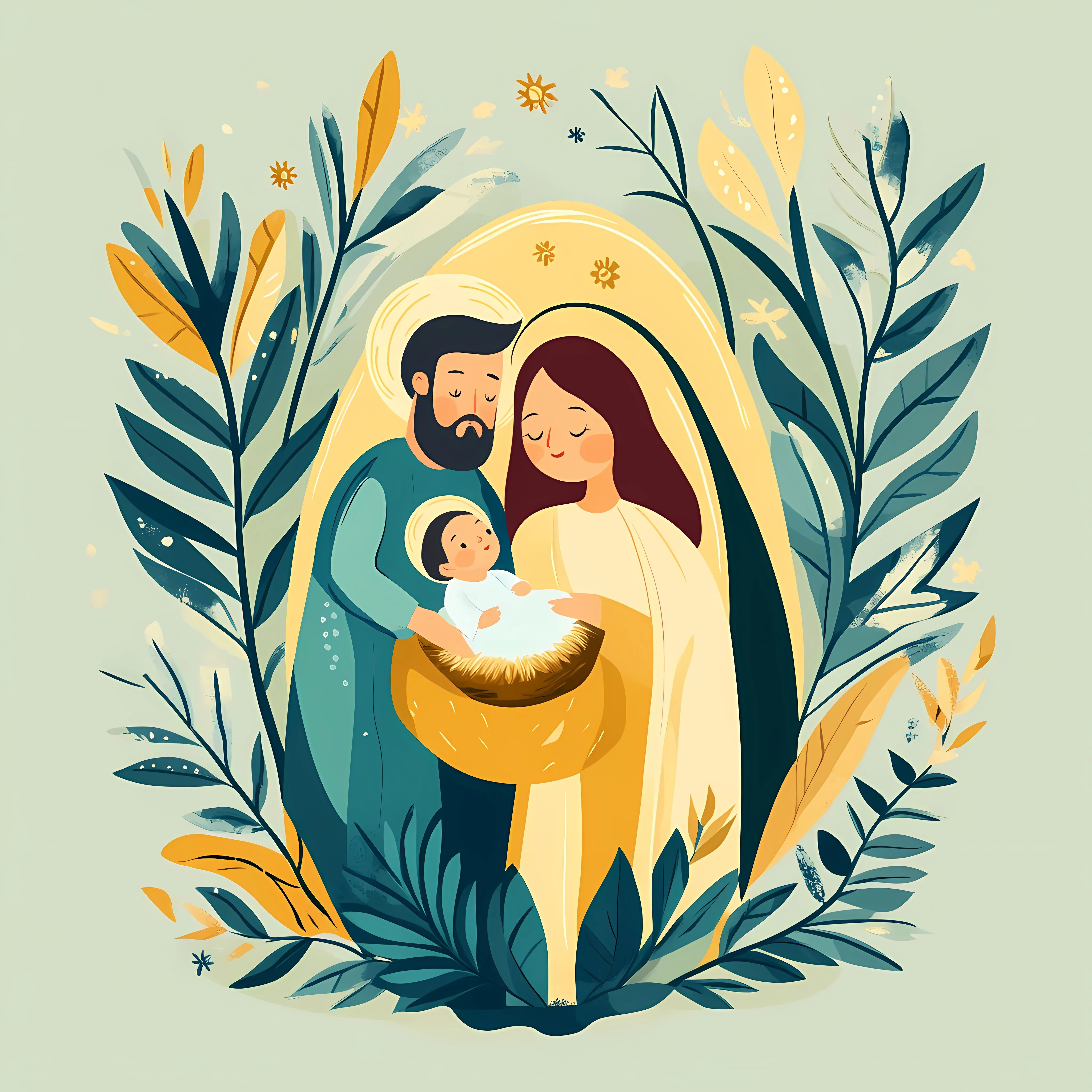 Nativity Scene Greeting Card with Mary, Jesus, Joseph — free download from Dotvec