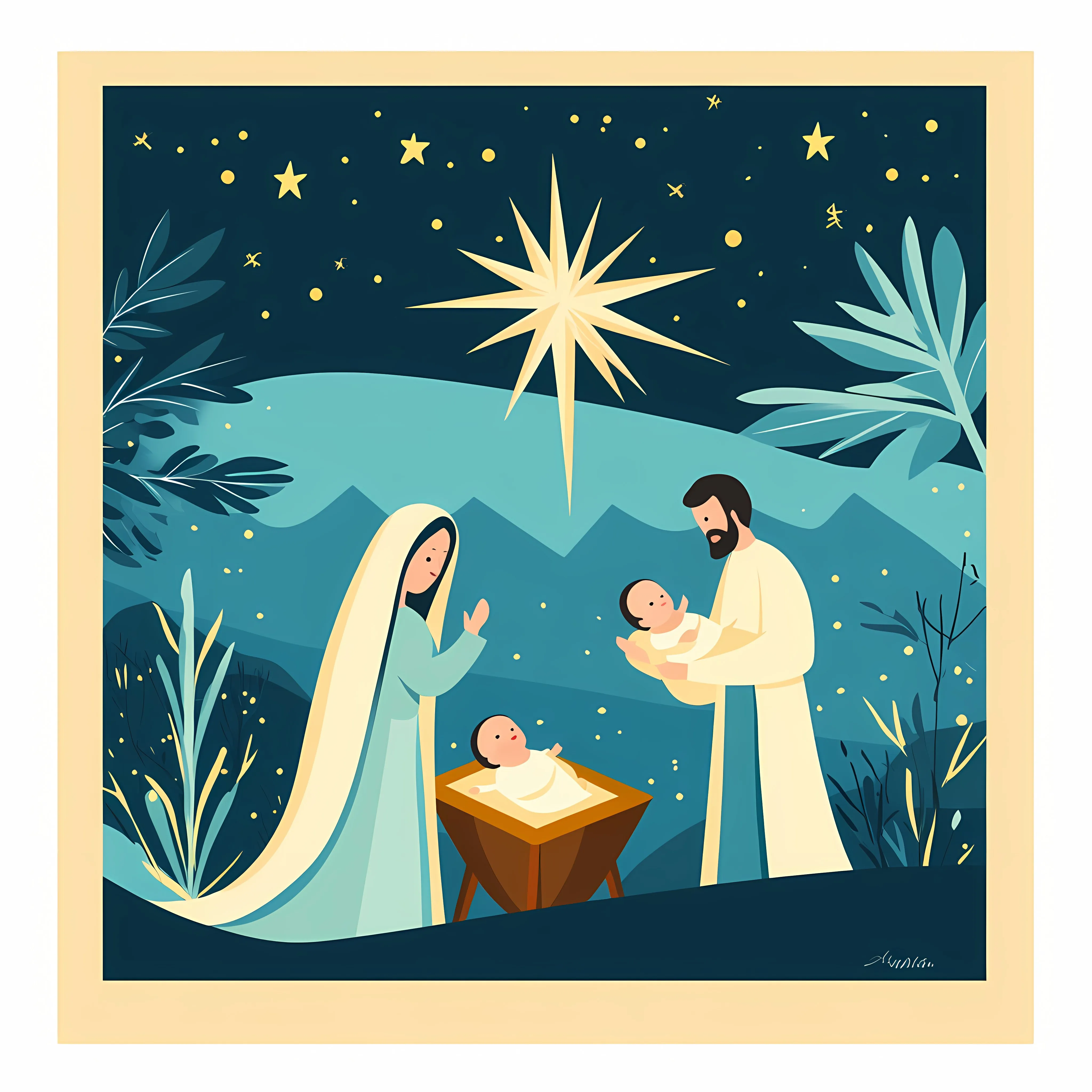 Nativity Scene Greeting Card with Mary, Jesus, and Joseph — free download from Dotvec