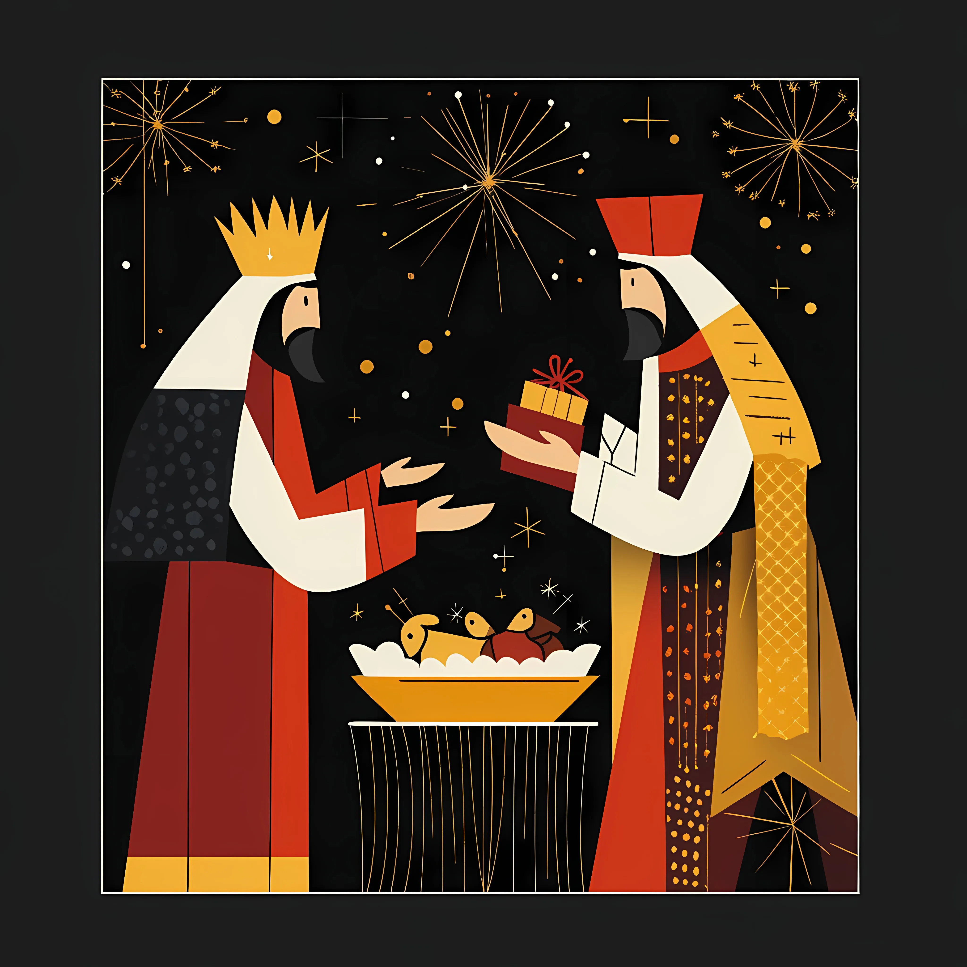 Three Wise Kings with Gifts in Night Manger – free bethlehem image from Dotvec
