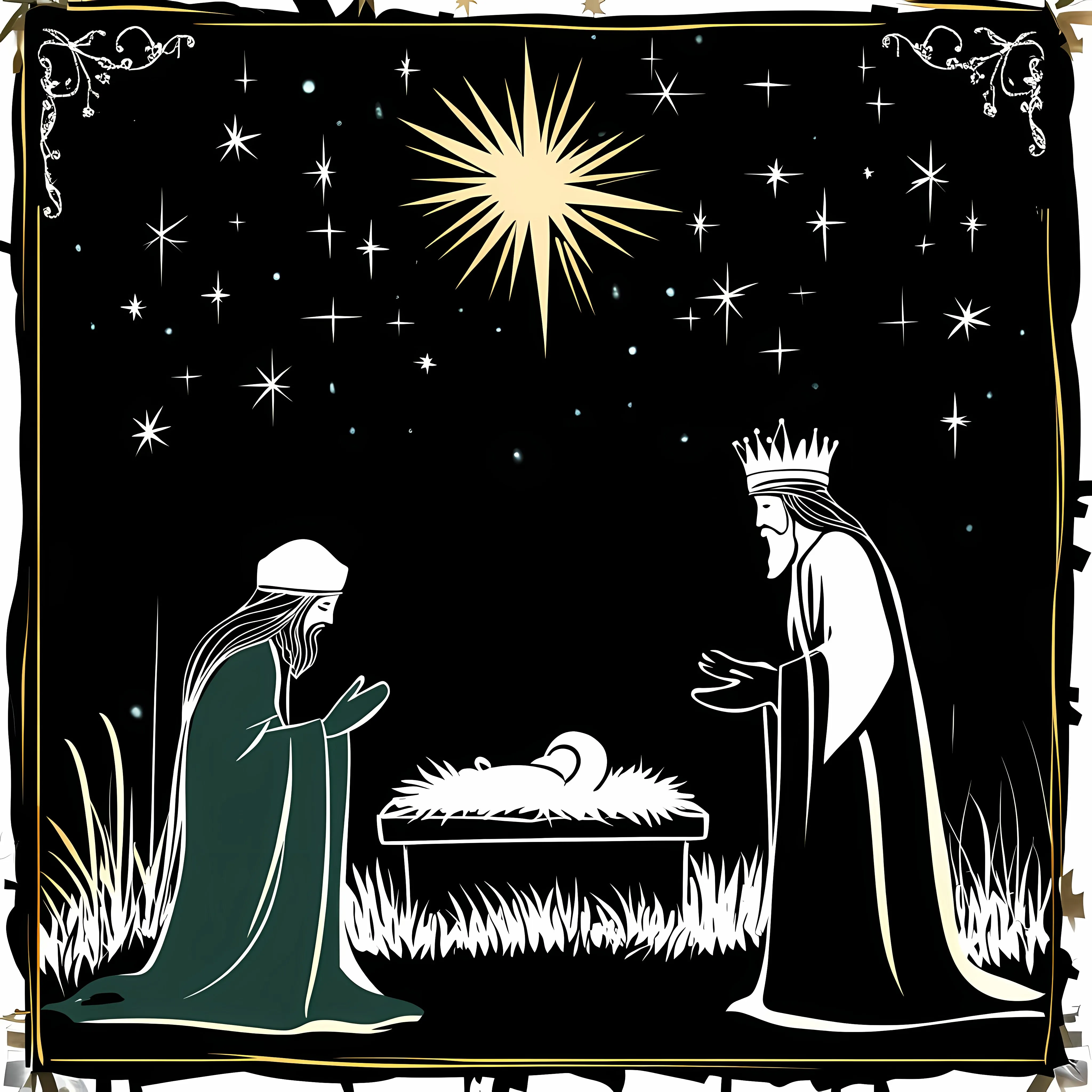 Three Wise Kings Presenting Gifts at Night Manger — free download from Dotvec