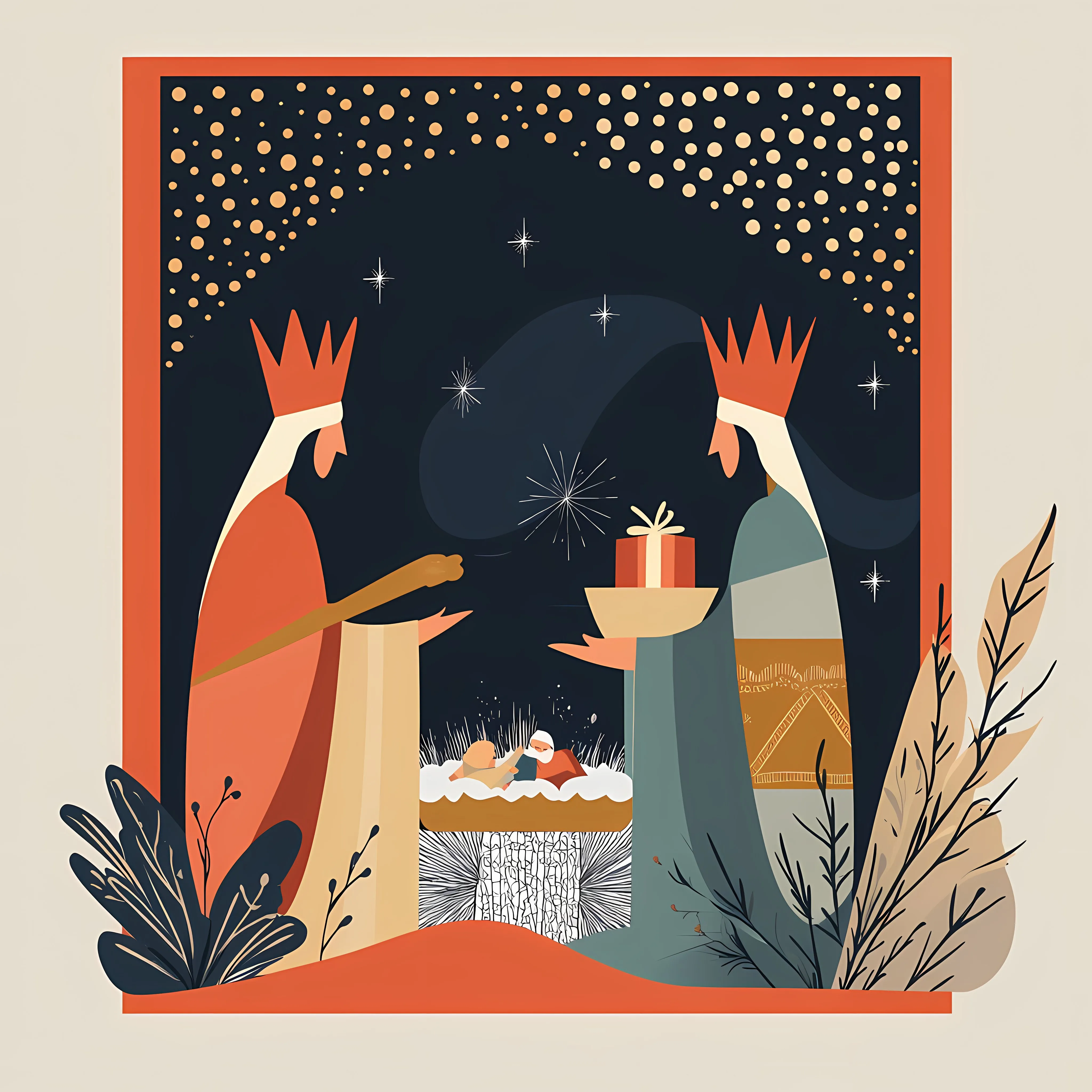 Nativity Scene with Three Wise Kings and Gifts — free download from Dotvec