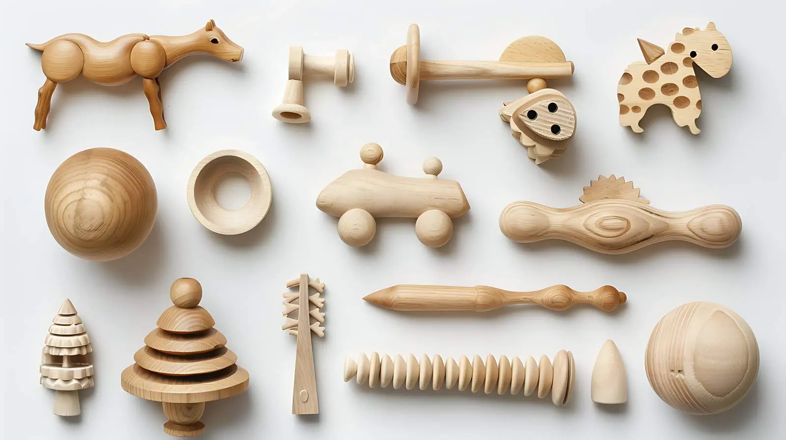 Natural Wooden Baby Toys Flat Lay View – free playtime essentials image from Dotvec