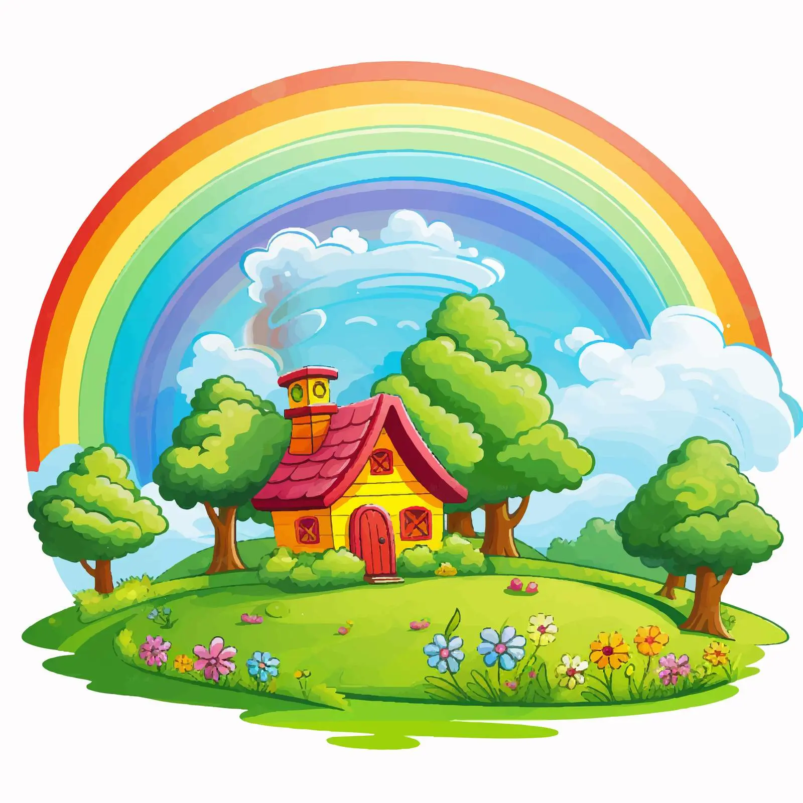 Serene Landscape with House and Rainbow — free download from Dotvec