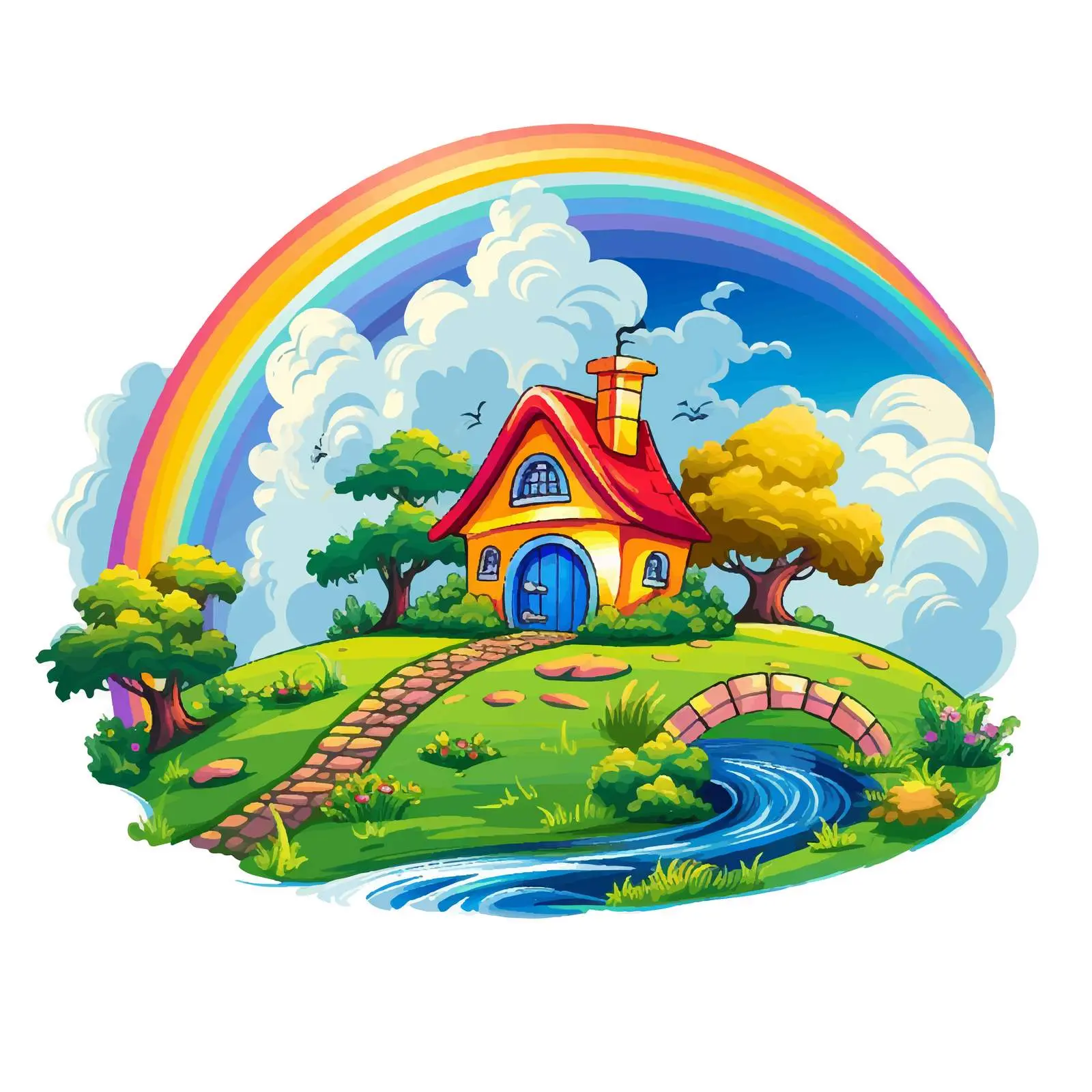 Charming Landscape with House and Rainbow — free download from Dotvec
