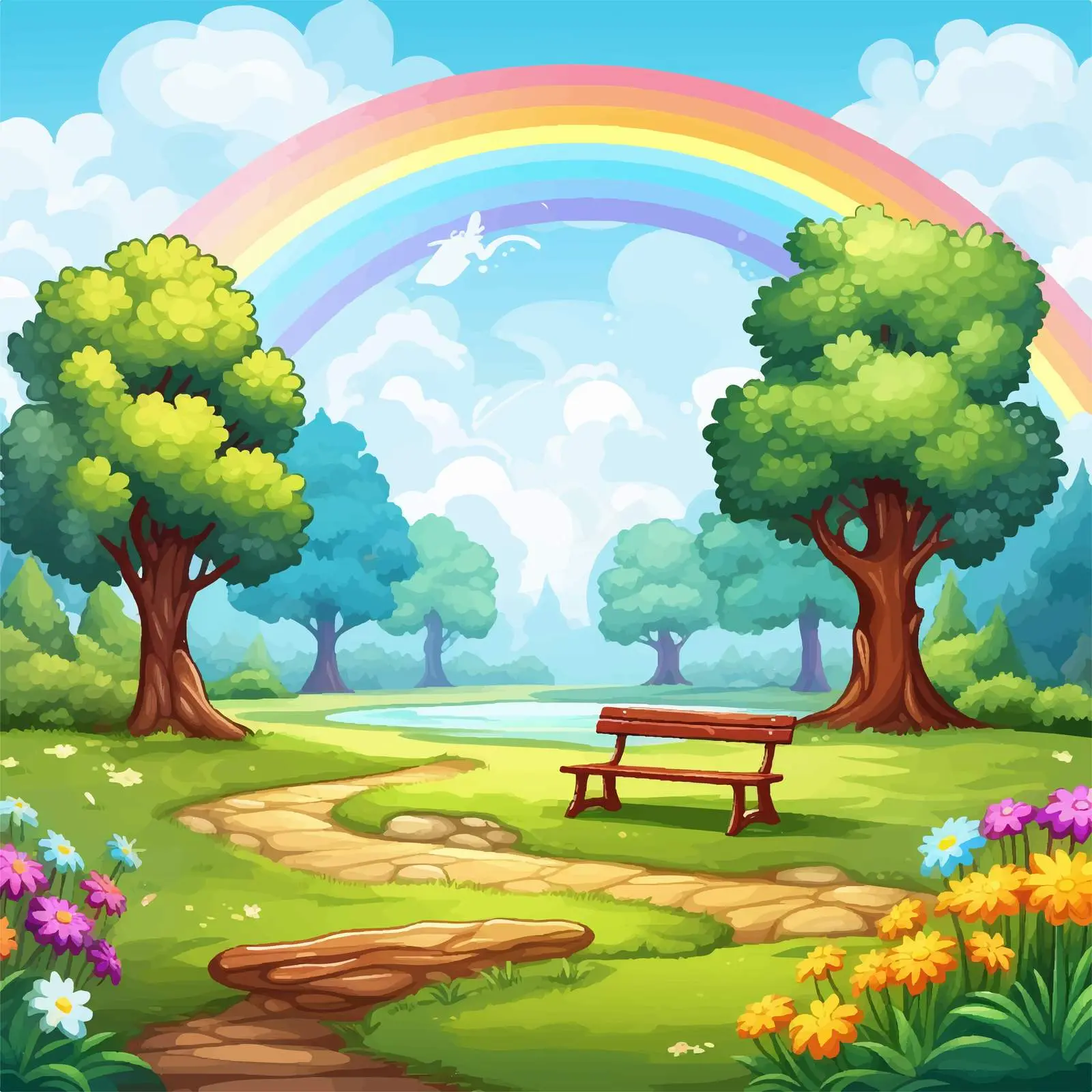 Vibrant Park Scene with Rainbow Illustration — free download from Dotvec