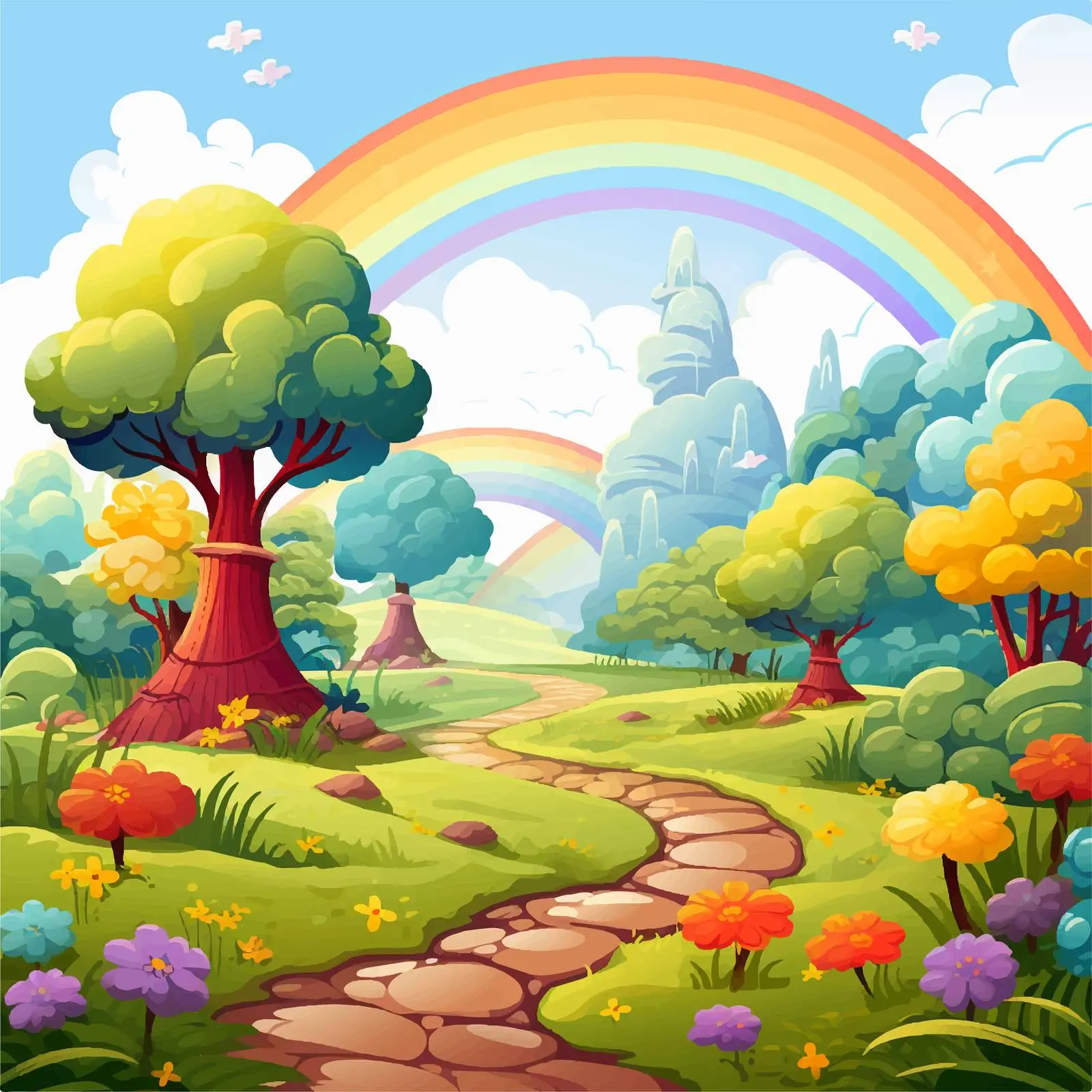 Colorful Park Scene with Rainbow Illustration — free download from Dotvec