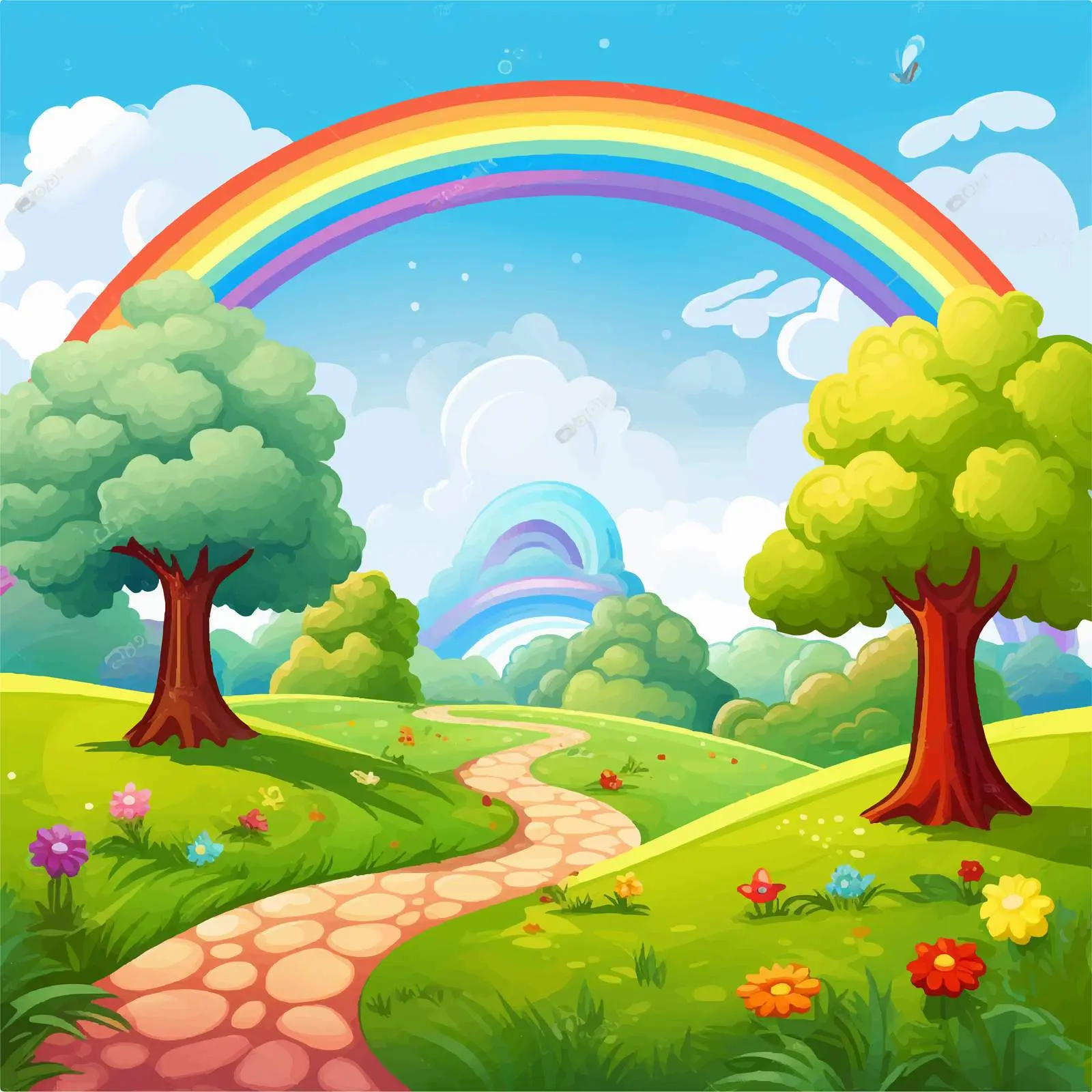 Park Landscape with Rainbow Vector Illustration — free download from Dotvec