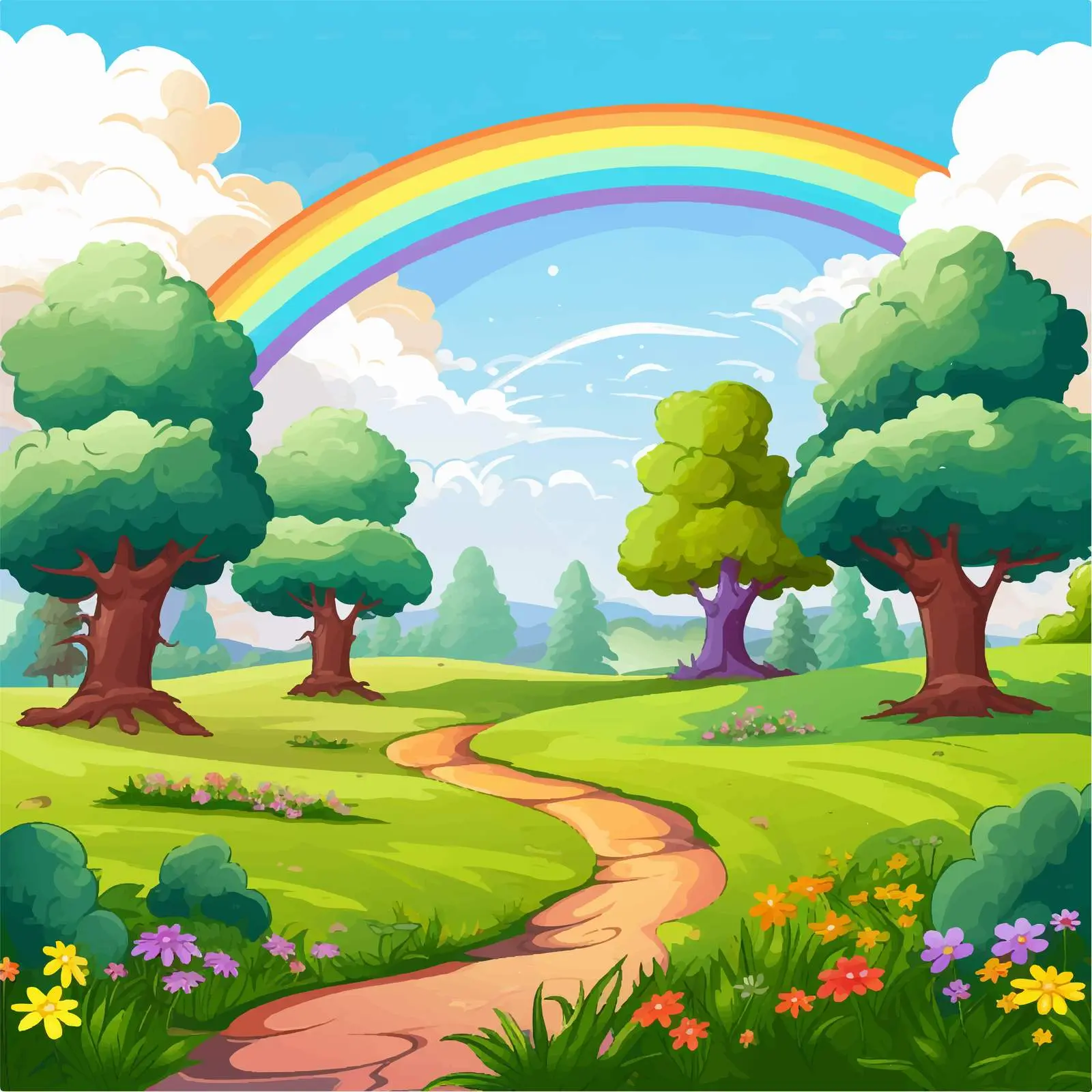 Colorful Park Scene with Rainbow Illustration — free download from Dotvec