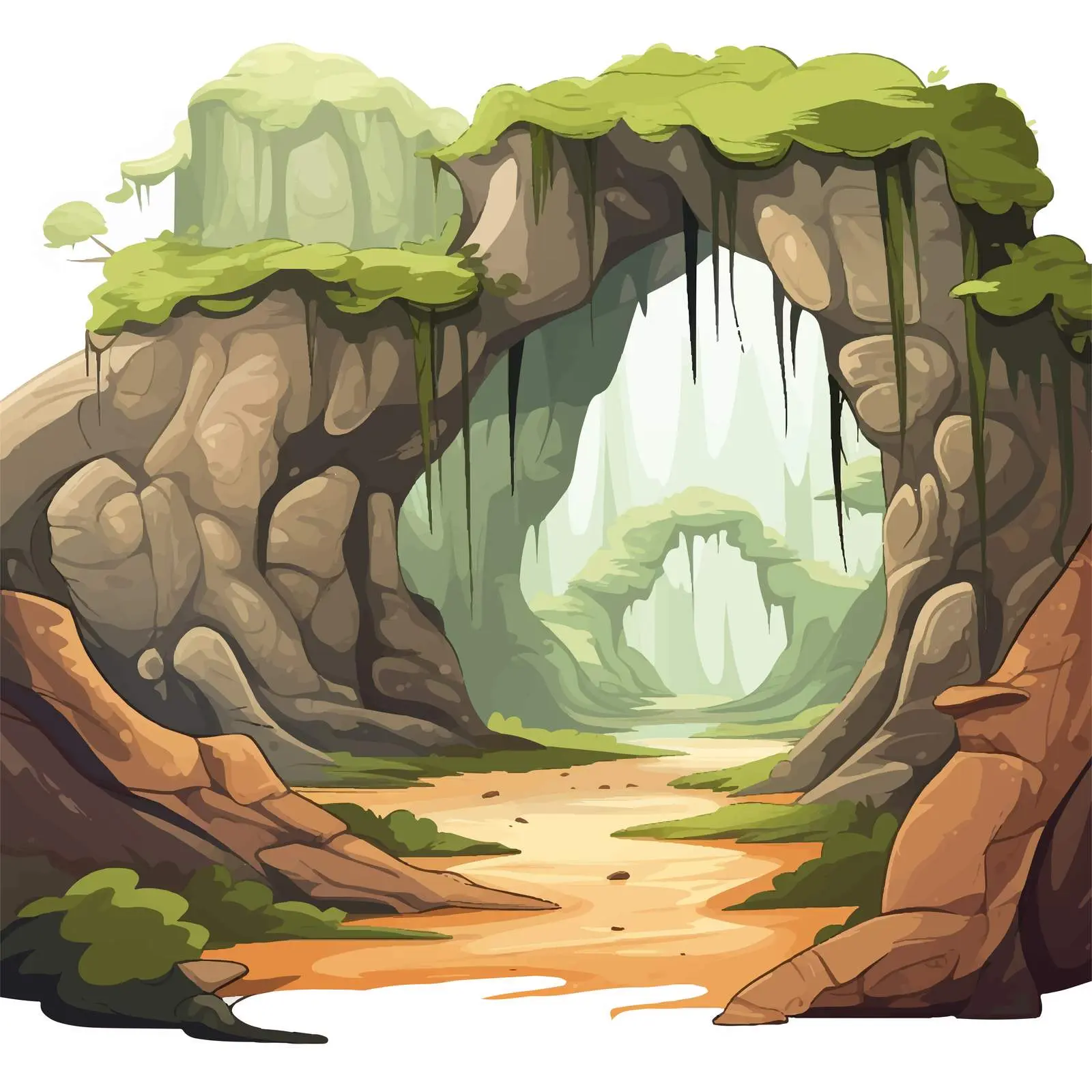 Cave and Trail Nature Scene Vector Illustration — free download from Dotvec