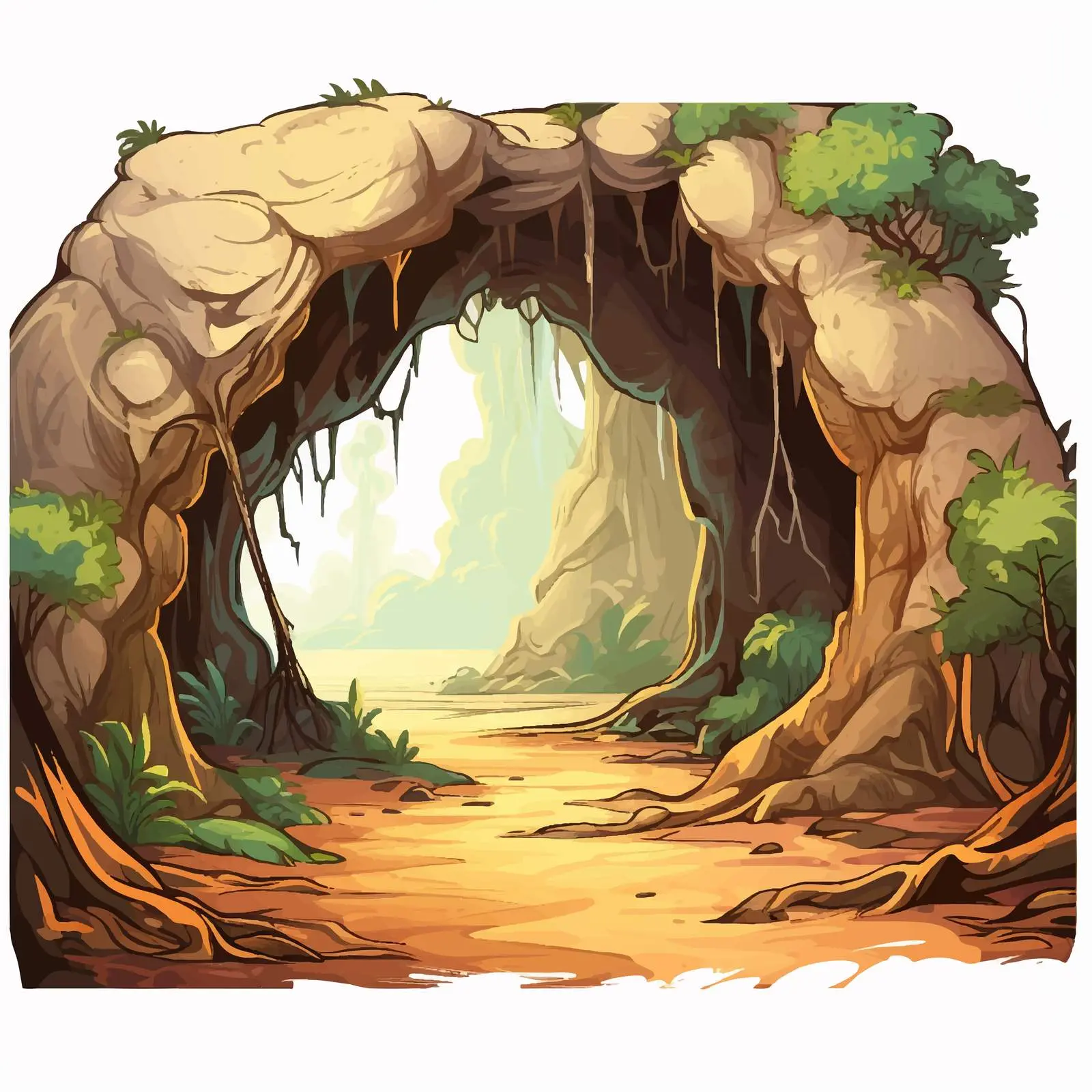 Cave and Trail Nature Vector Illustration — free download from Dotvec