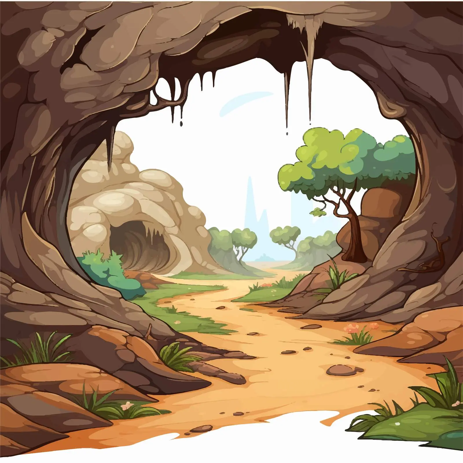 Cave and Trail Nature Scene Vector Illustration – free rock formation image from Dotvec