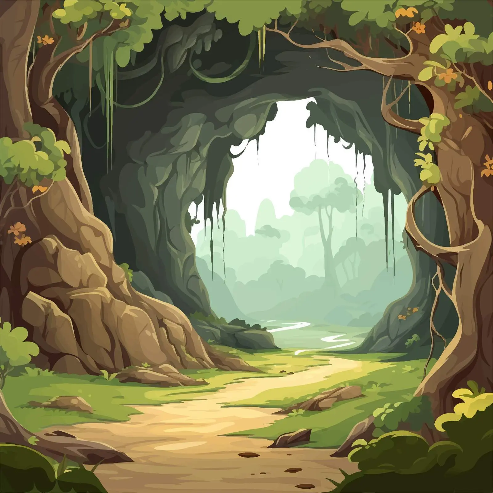 Nature Cave Trail Vector Illustration — free download from Dotvec
