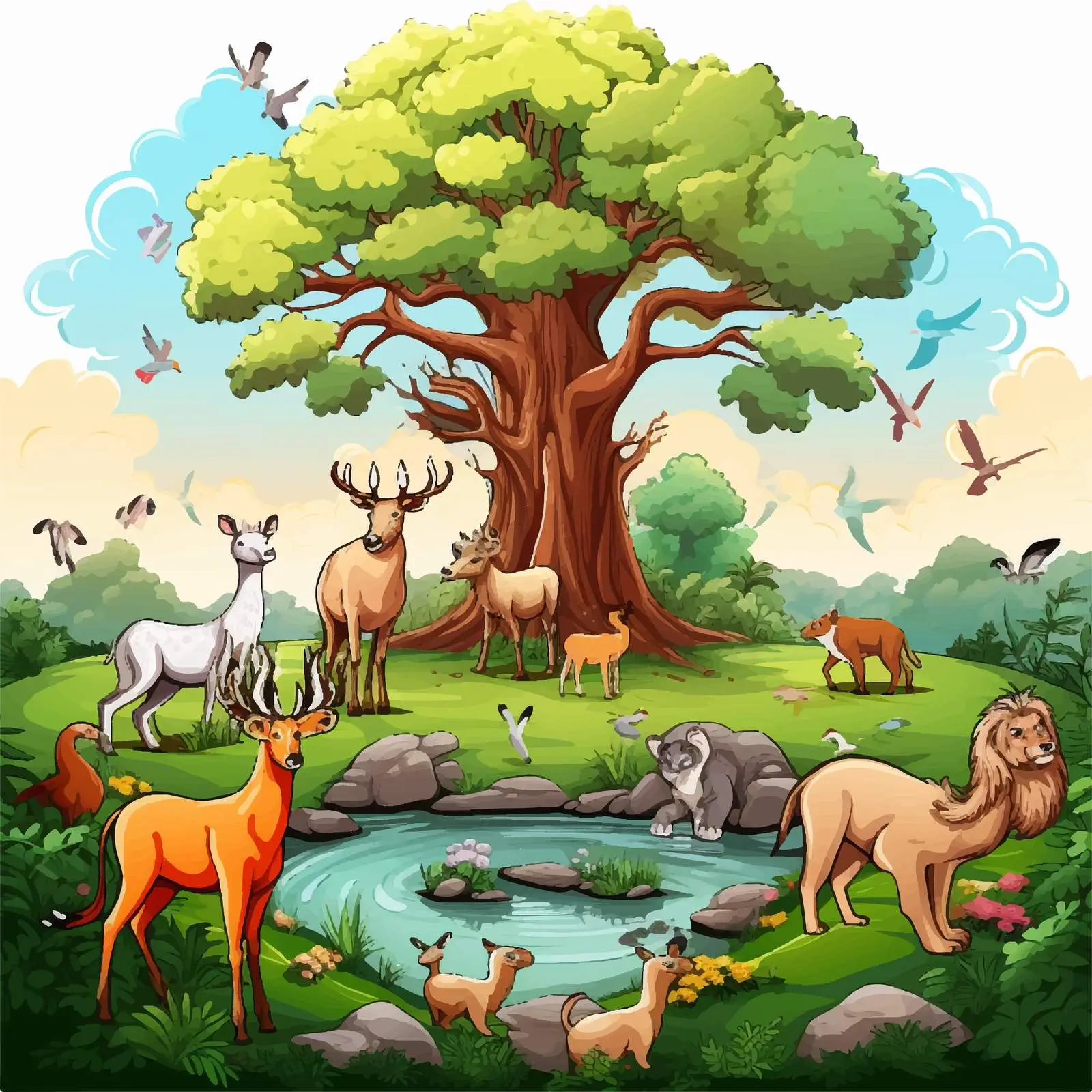 Serene Nature Scene with Trees and Wildlife — free download from Dotvec