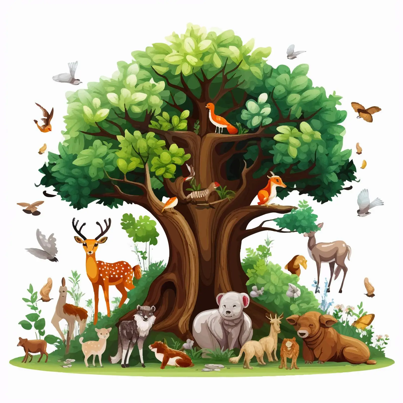 Lush Nature Scene with Trees and Wildlife — free download from Dotvec