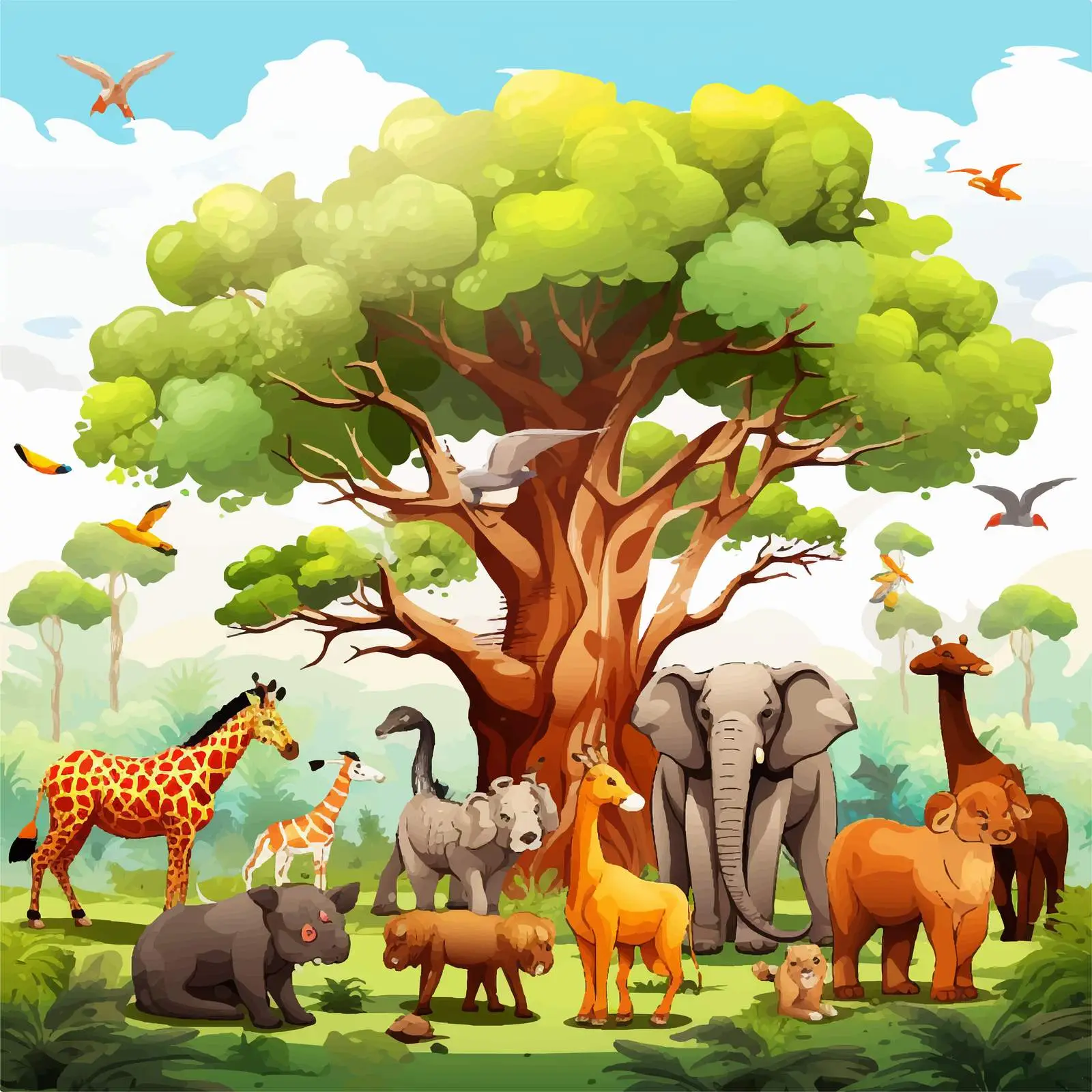 Lush Nature Scene with Trees and Wildlife — free download from Dotvec