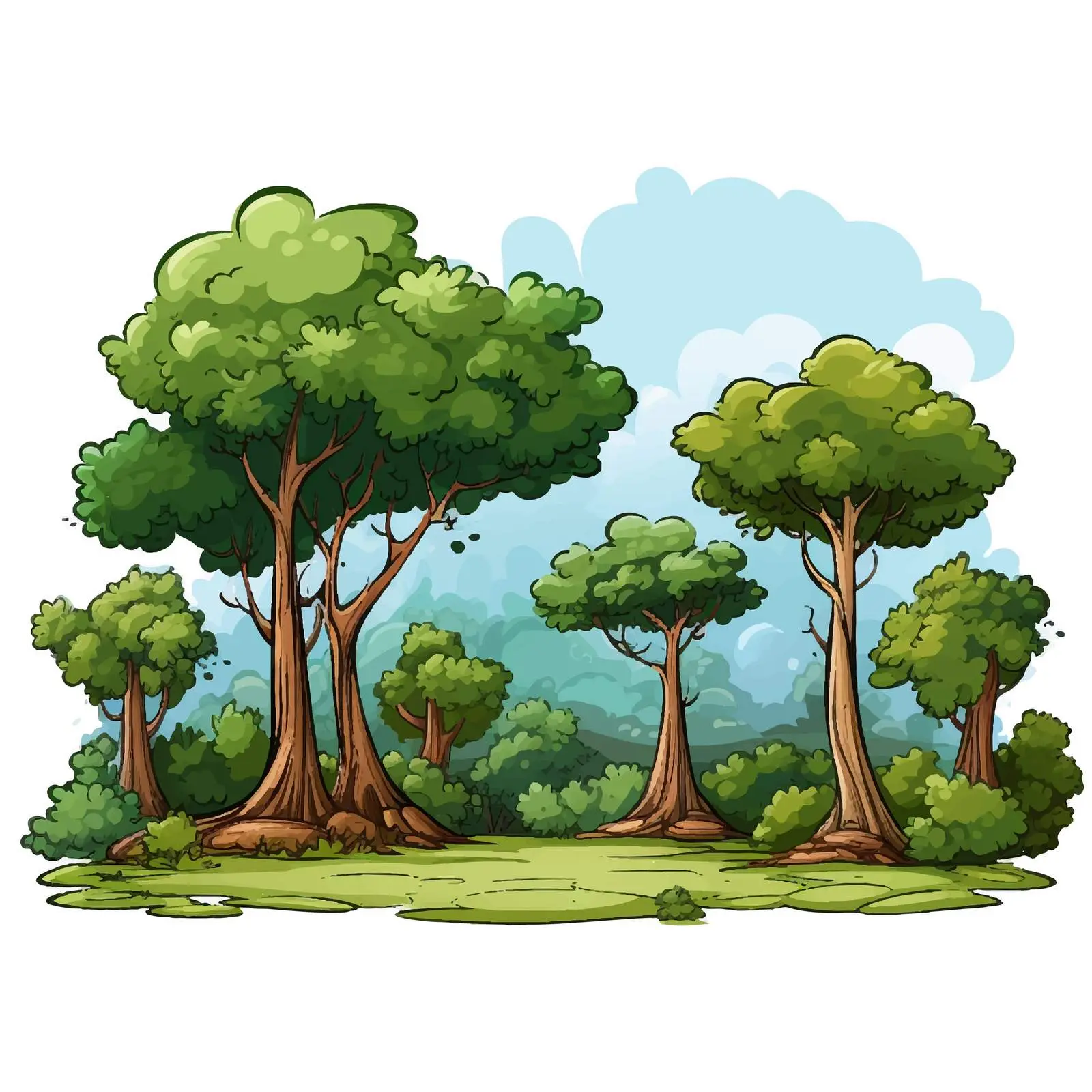 Lush Nature Scene with Abundant Trees Illustration — free download from Dotvec