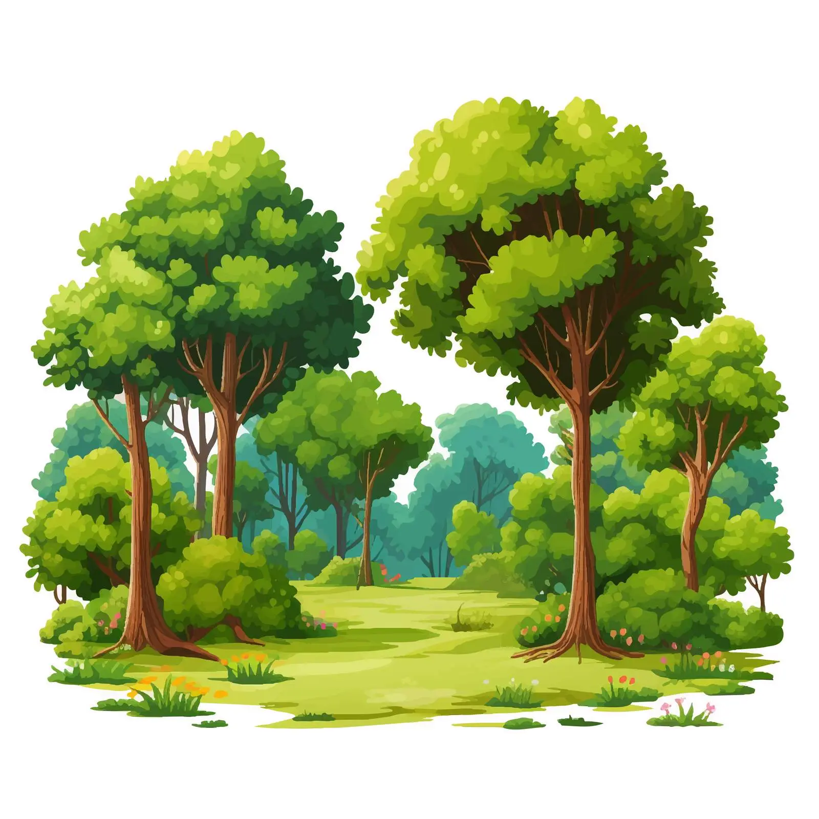 Lush Nature Scene with Vibrant Trees Illustration — free download from Dotvec