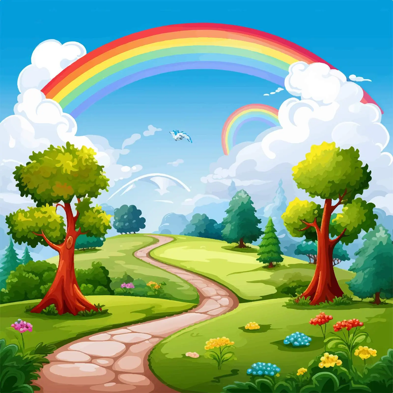 Rainbow Nature Scene at End of Road — free download from Dotvec