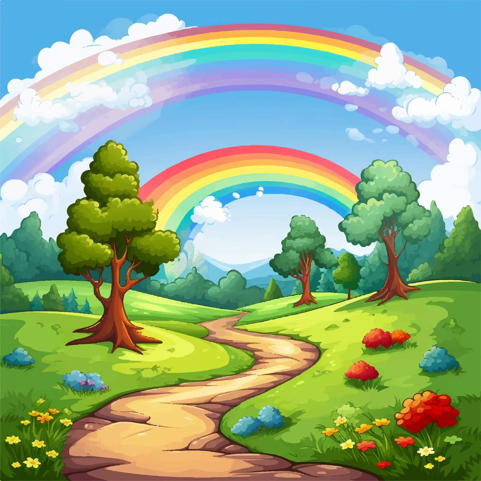 Nature Scene with Rainbow at Road's End — free download from Dotvec