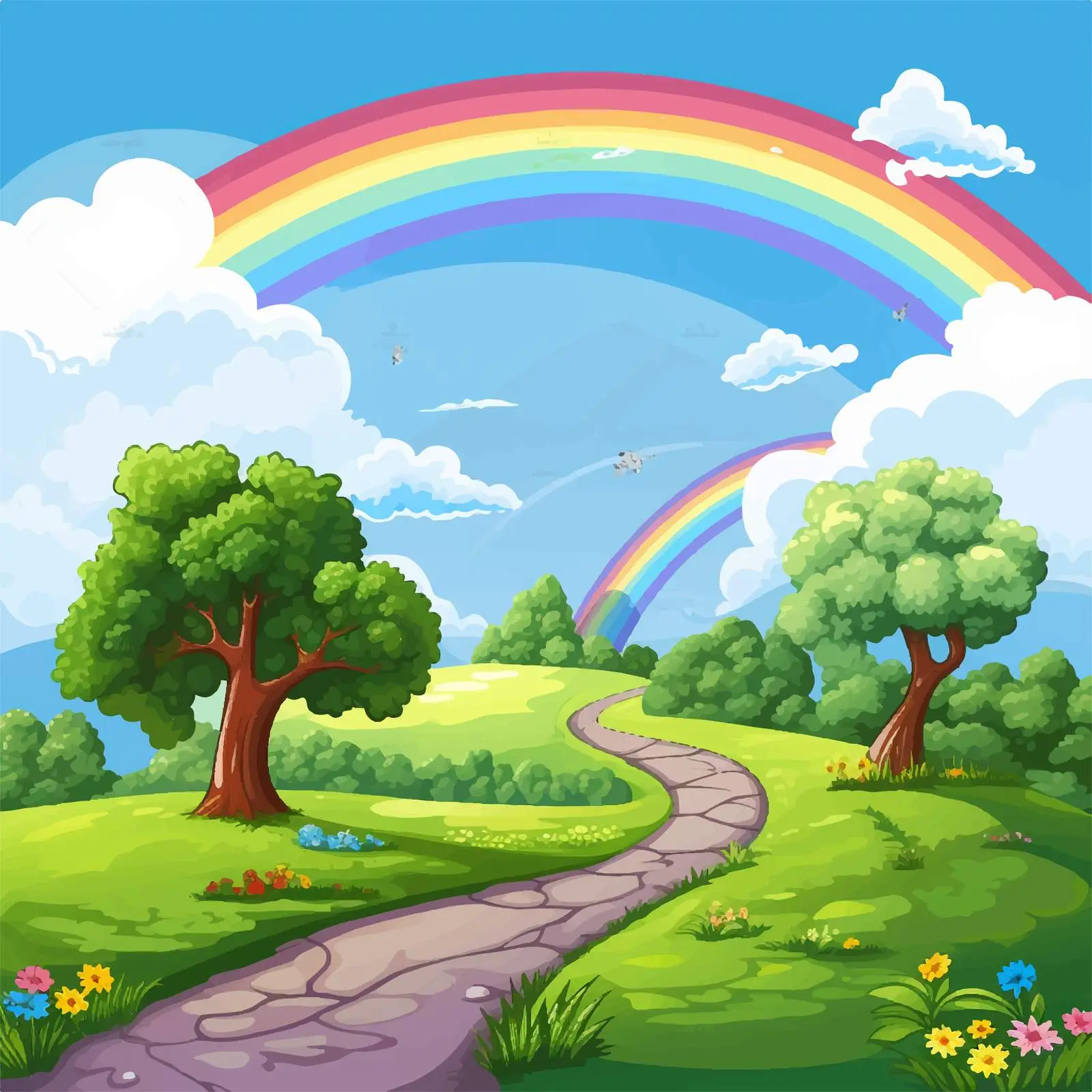 Rainbow at the End of the Road Illustration – free thematic art image from Dotvec