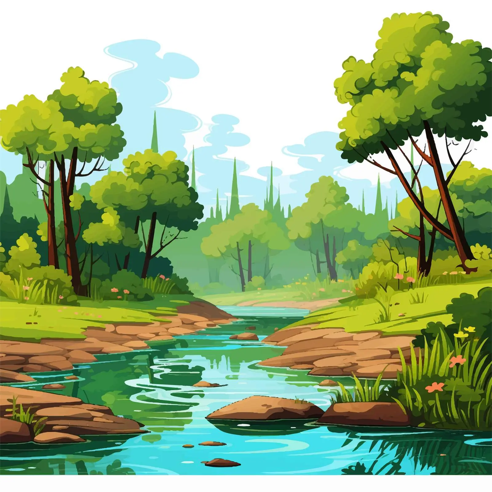 Serene Nature Scene with River and Forest — free download from Dotvec