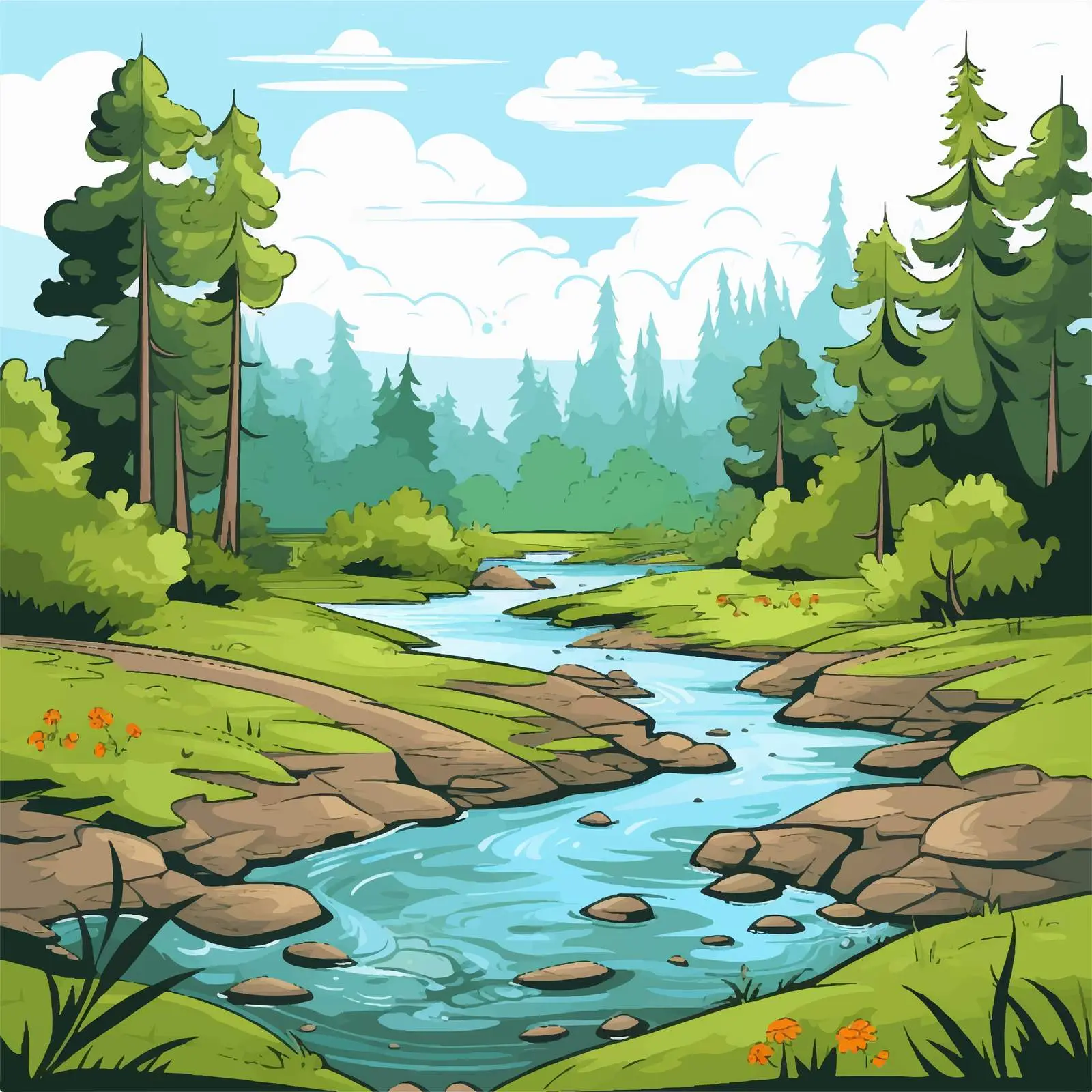 River and Forest Vector Illustration — free download from Dotvec