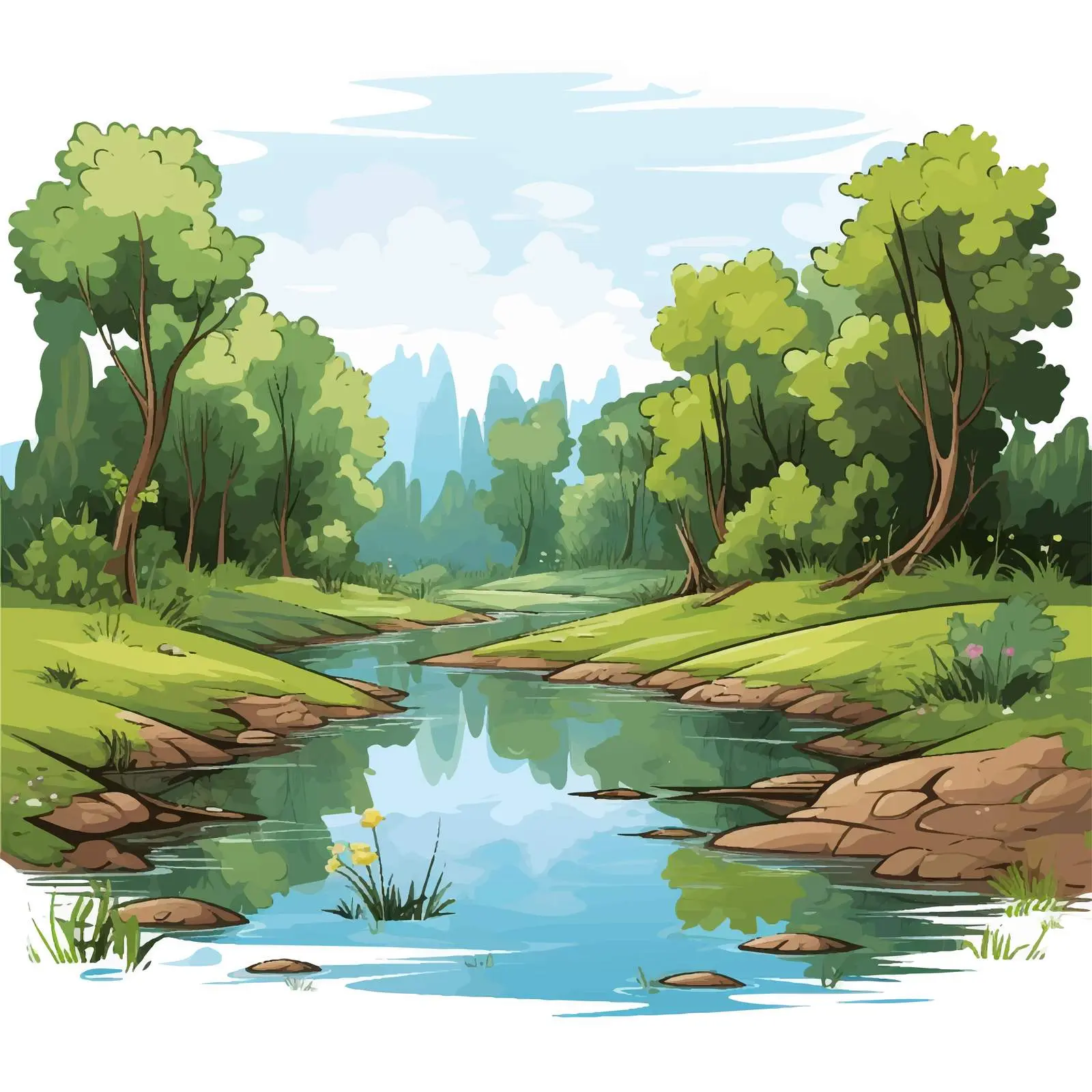 River and Forest Nature Scene Illustration — free download from Dotvec