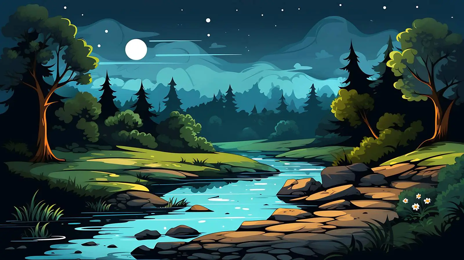 Enchanted River Night Illustration — free download from Dotvec