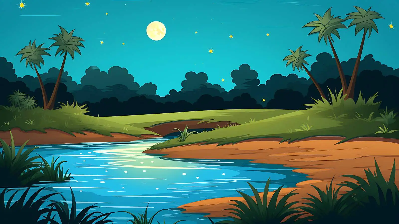 Serenity River Night Scene Illustration — free download from Dotvec