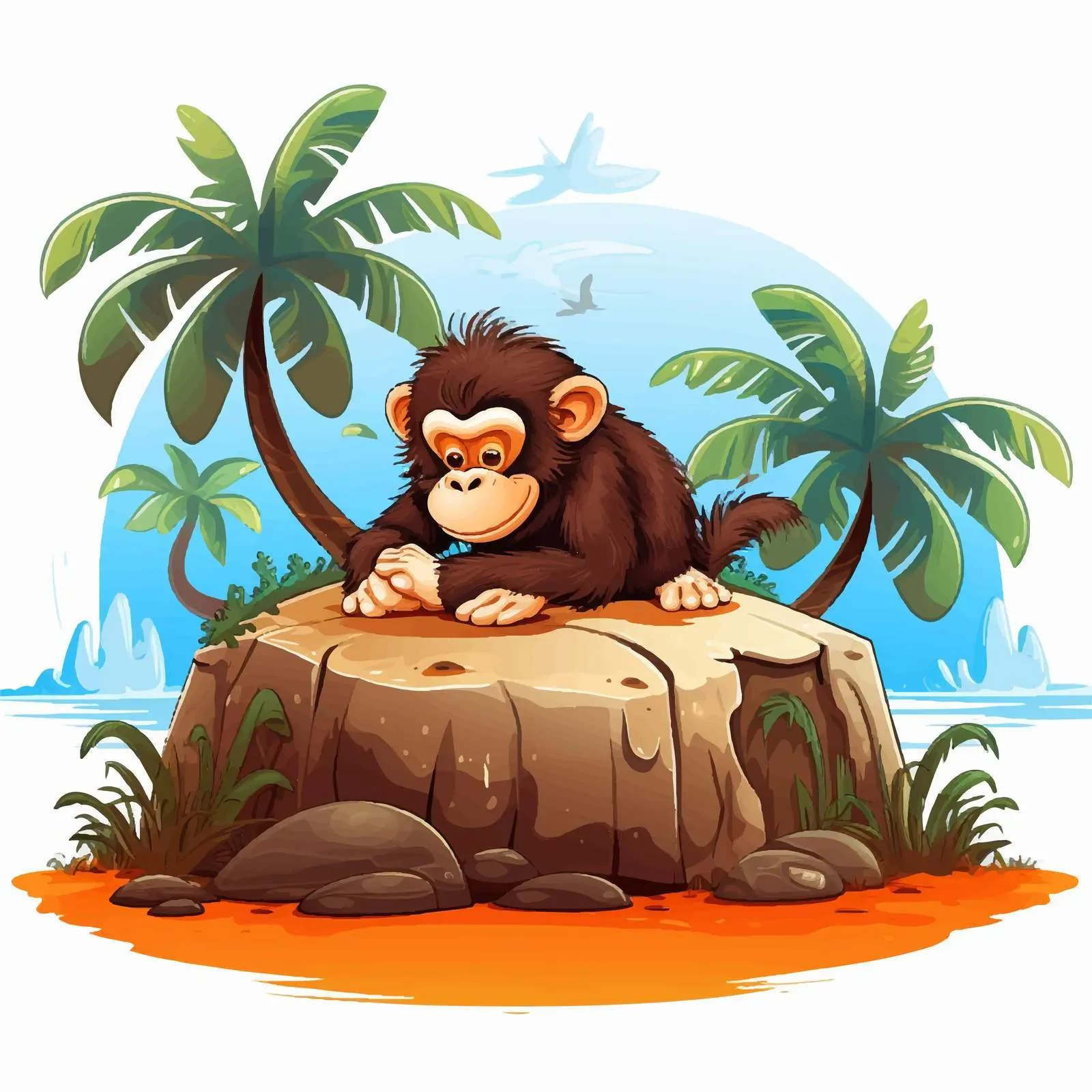 Naughty Monkey Cartoon Character on Isolated Island — free download from Dotvec