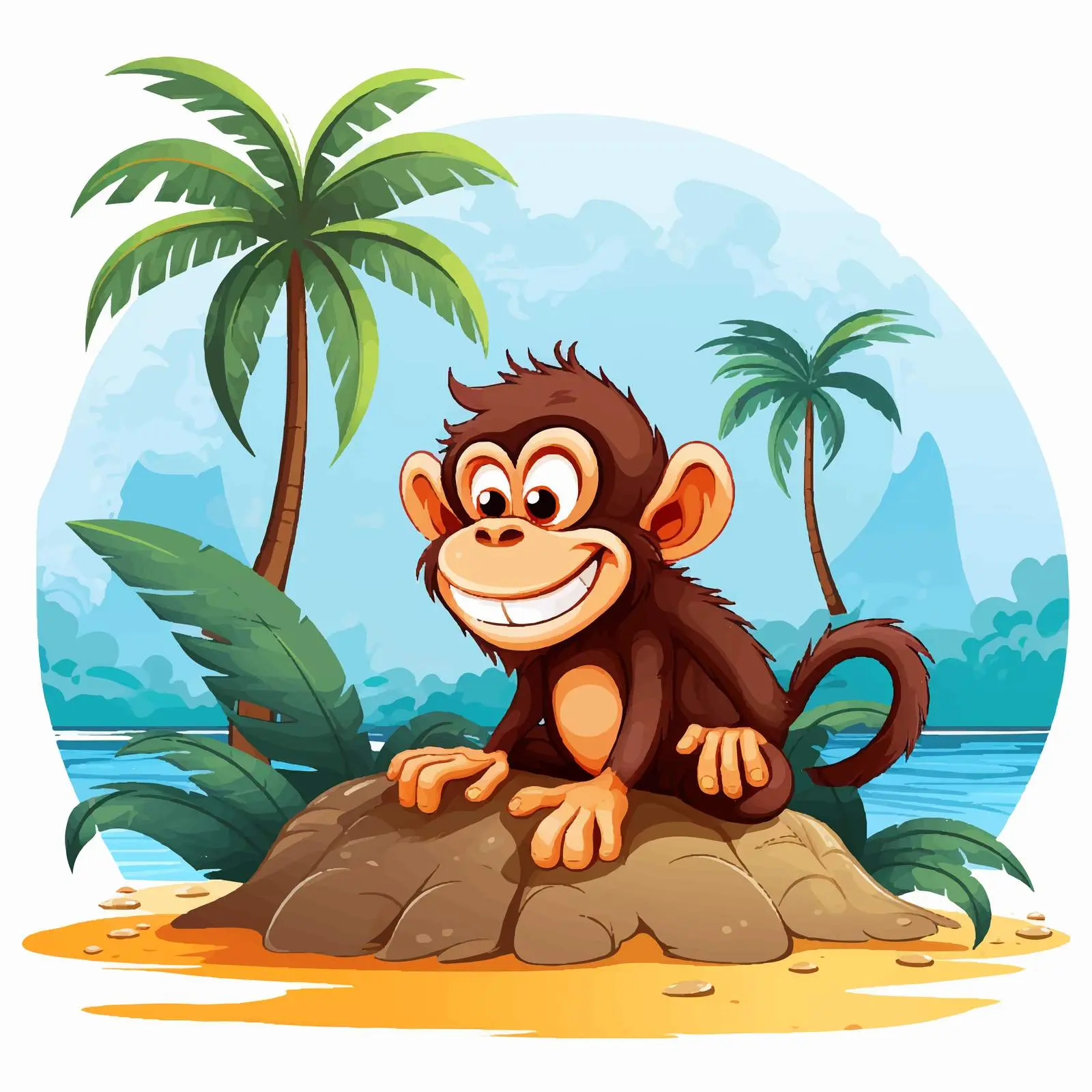 Naughty Monkey Cartoon Character on Isolated Island — free download from Dotvec