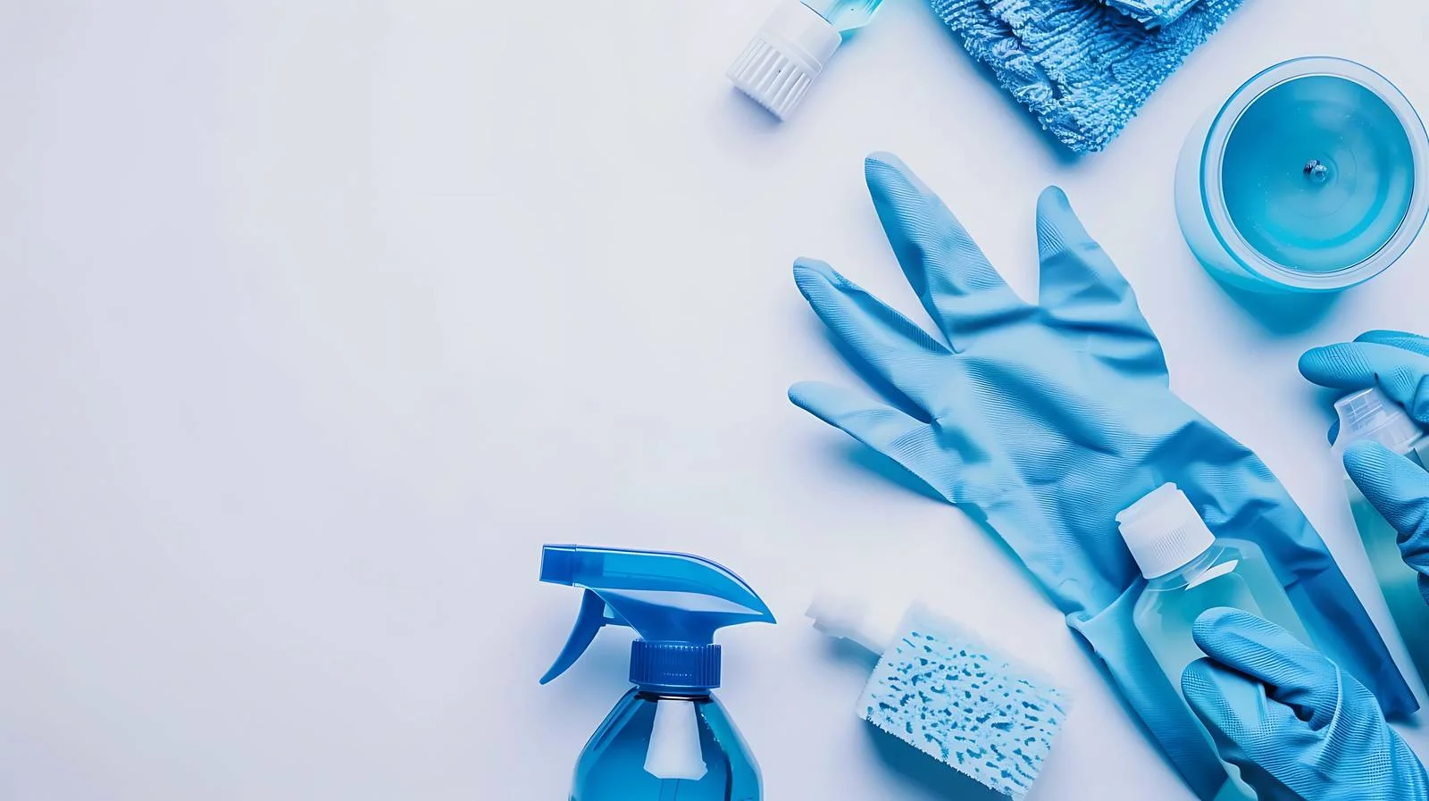 Bright Blue Gloves with Neat Cleaning Supplies — free download from Dotvec