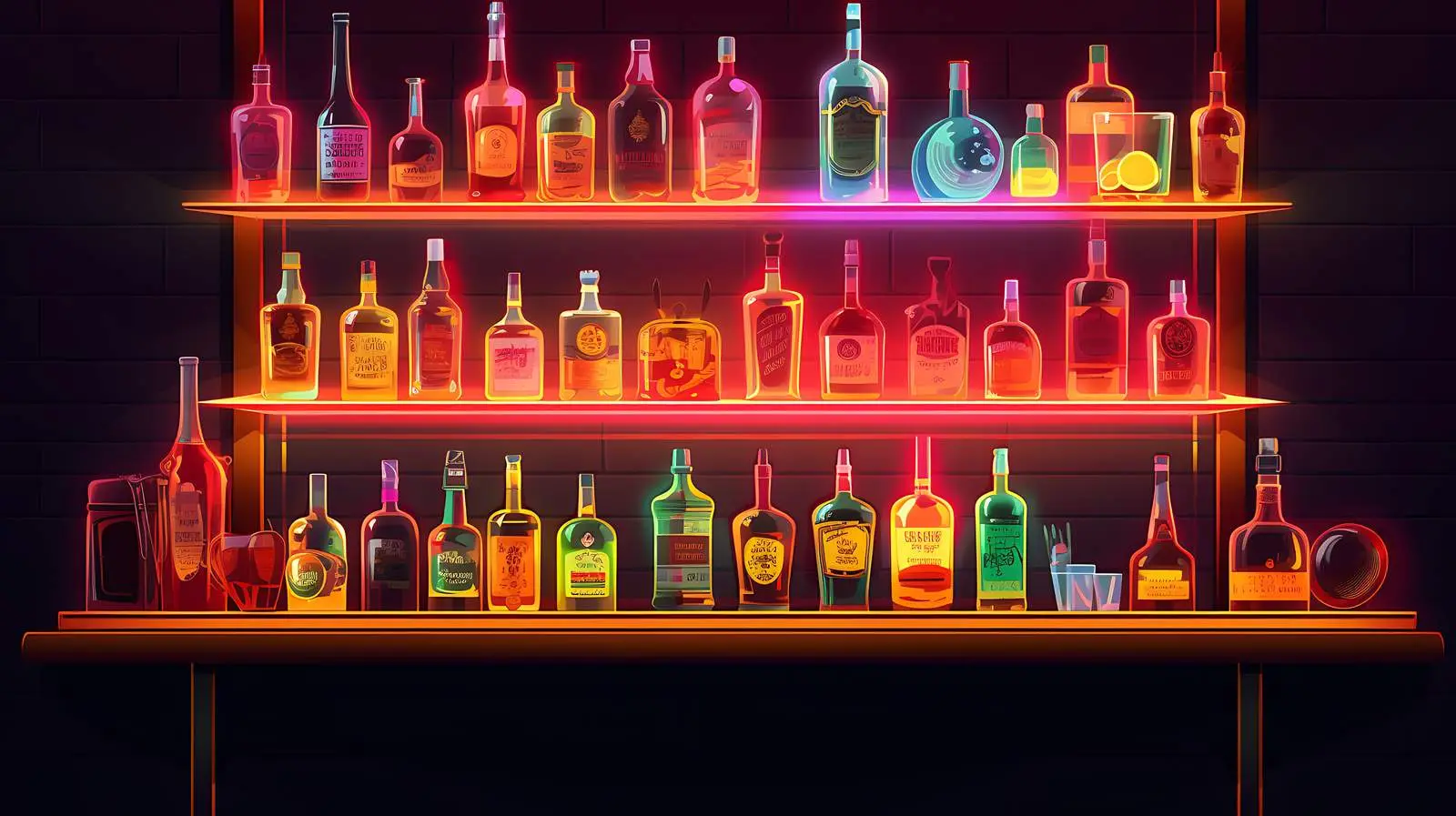 Bar Neon Signs with Alcohol Bottles — free download from Dotvec