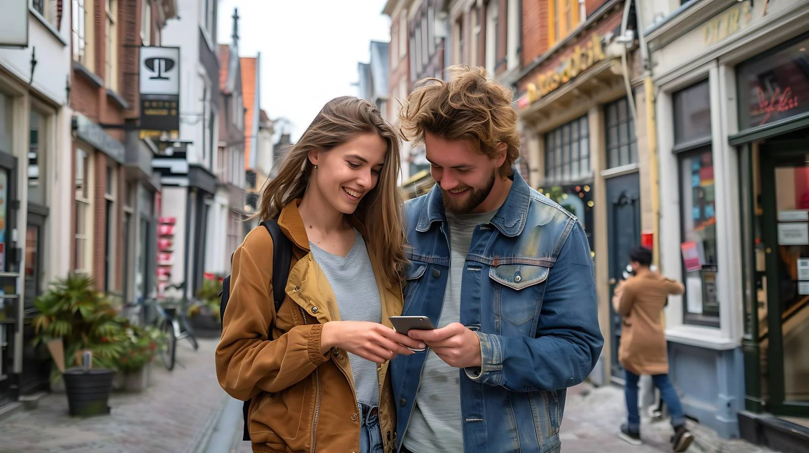 Young Couple in Maastricht Using Cellphone — free download from Dotvec