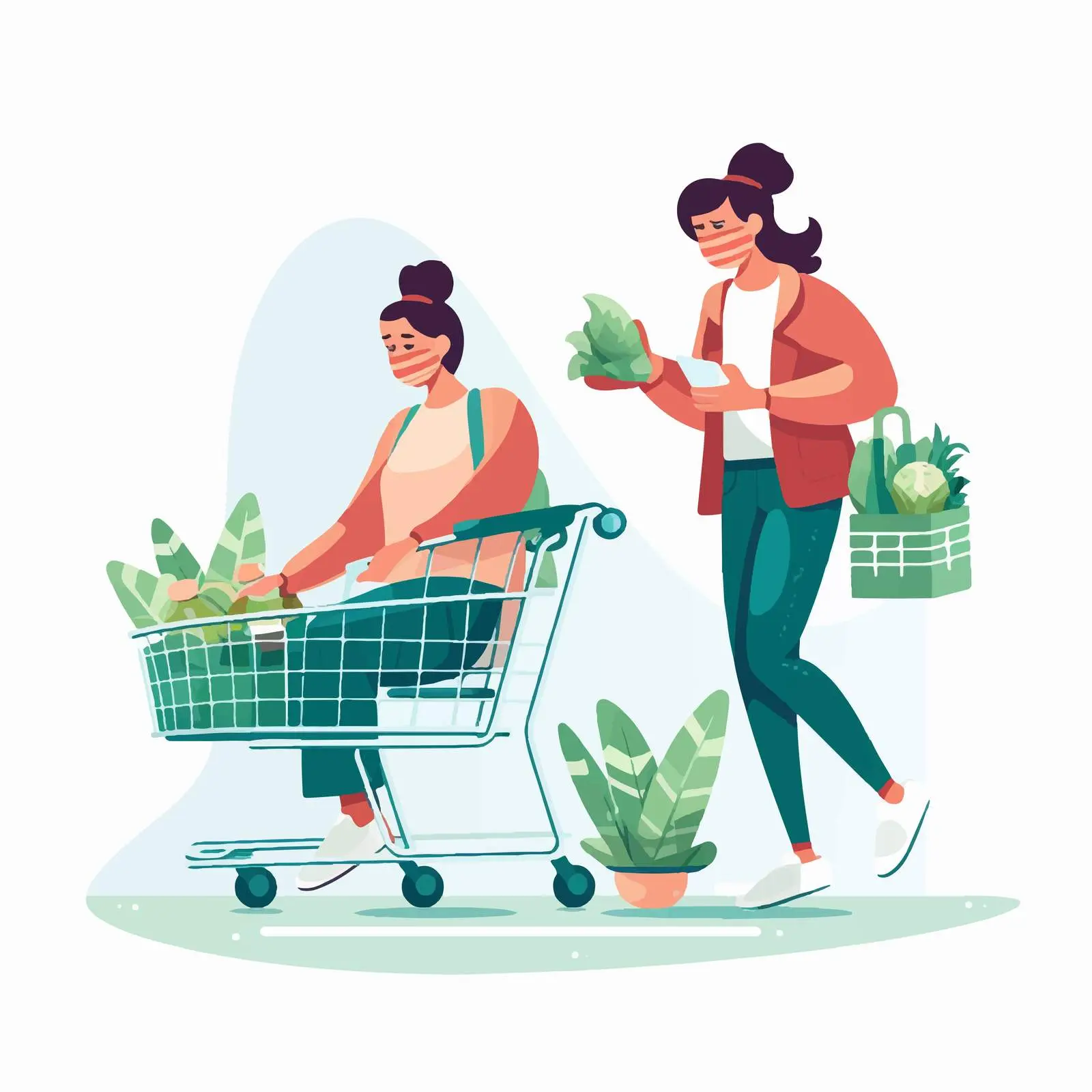Woman and Girl Shopping Cart Vector Illustration — free download from Dotvec